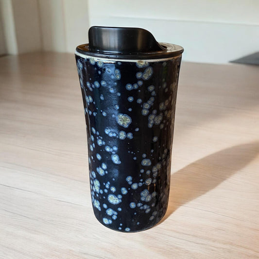 Handmade Reactive Black Porcelain Travel Mug with Lid