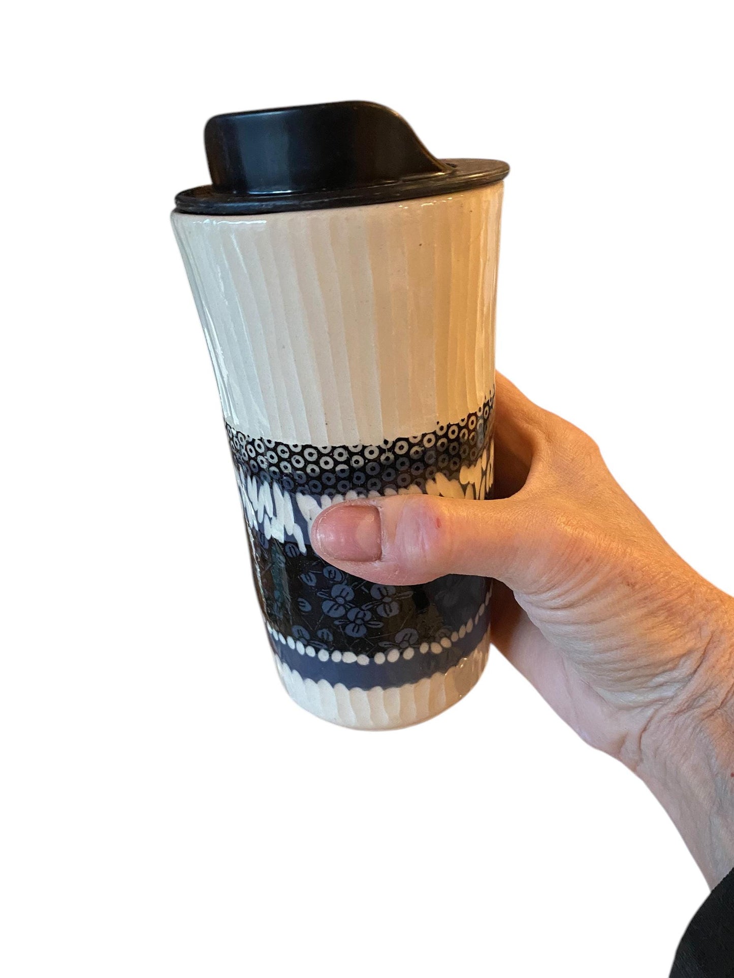 Handmade Hand Carved Black Travel Mug - Porcelain - To Go Cup - Travel Mug - Pottery Mug - Mug