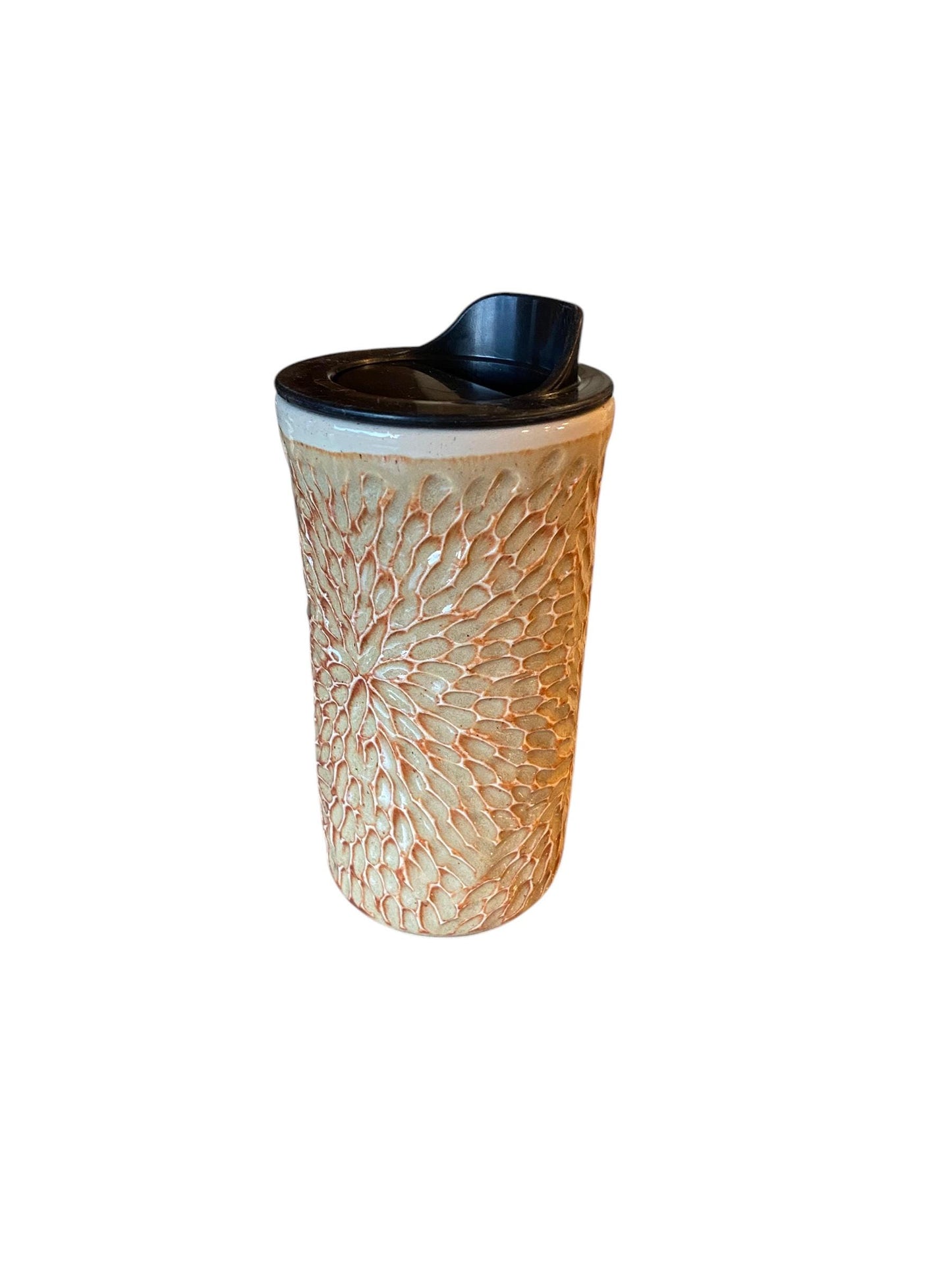 Handmade Antique Cream Travel Mug - Porcelain -  To Go Cup -  Travel Mug - Pottery Mug -  Mug