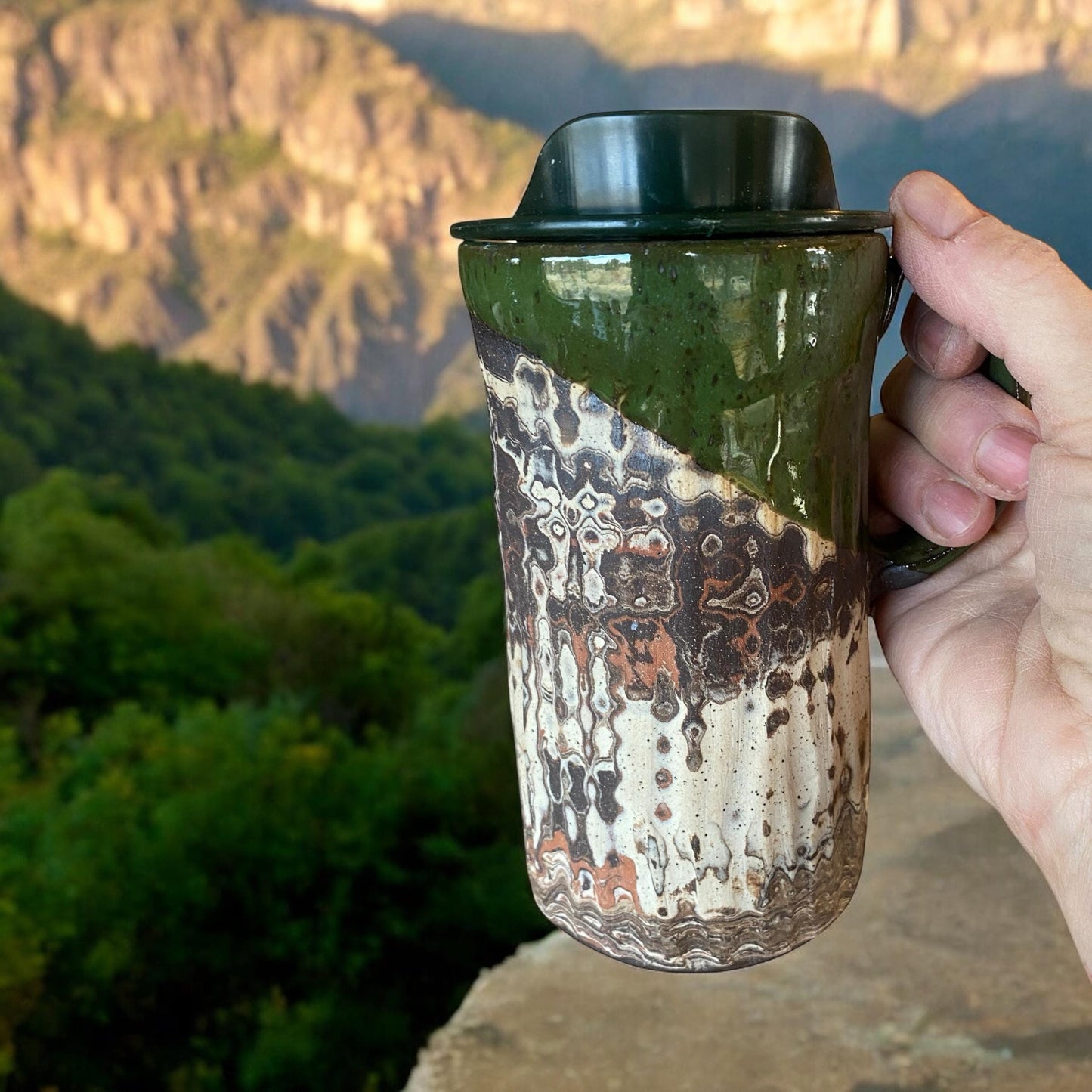 Agateware 16 Ounce Chrome Handmade Travel Mug with Lid - Stylish and Functional Pottery for Your Commute - Unique Travel Coffee Cup