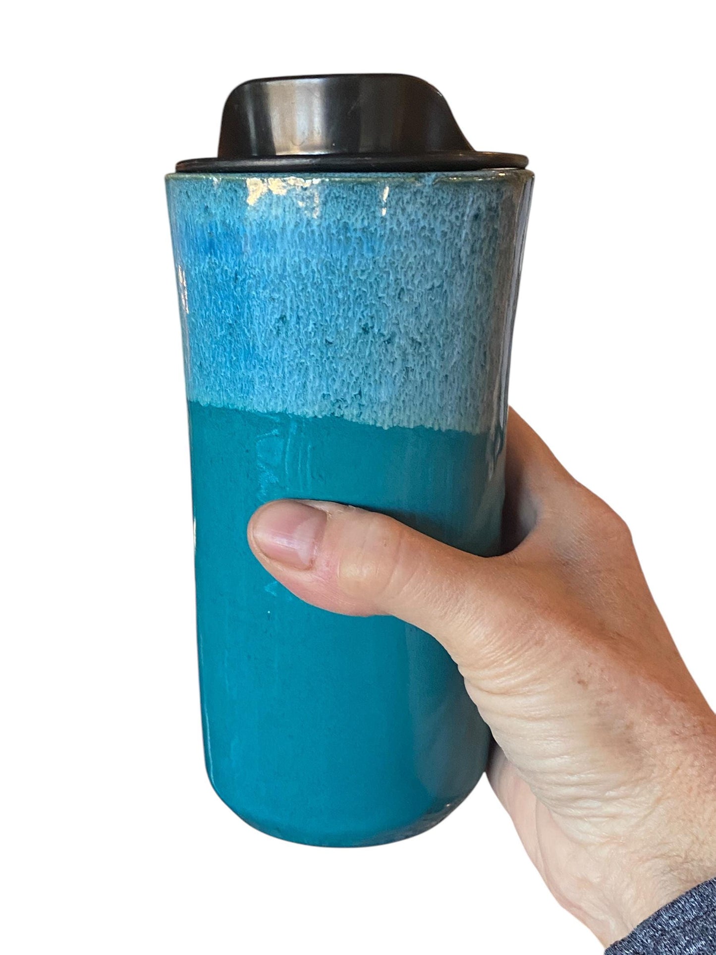 Handmade Turquoise Travel Mug With Trees - Porcelain - Travel Coffee Cup - Travel Mug - Pottery Mug - Coffee Mug