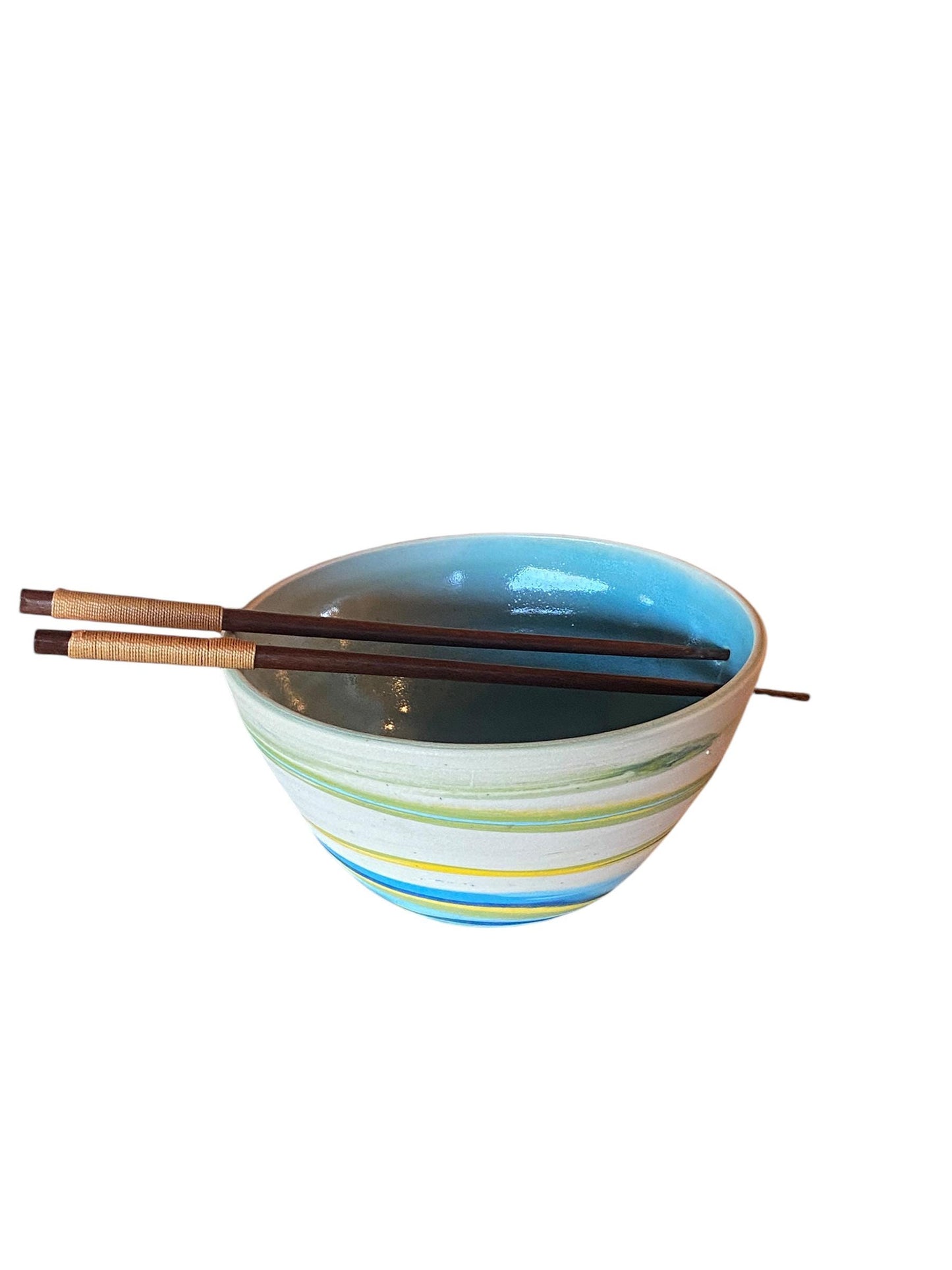 Handcrafted Agateware Ramen Bowl Set: Vibrant Stoneware Noodle Soup Dish with Chopsticks