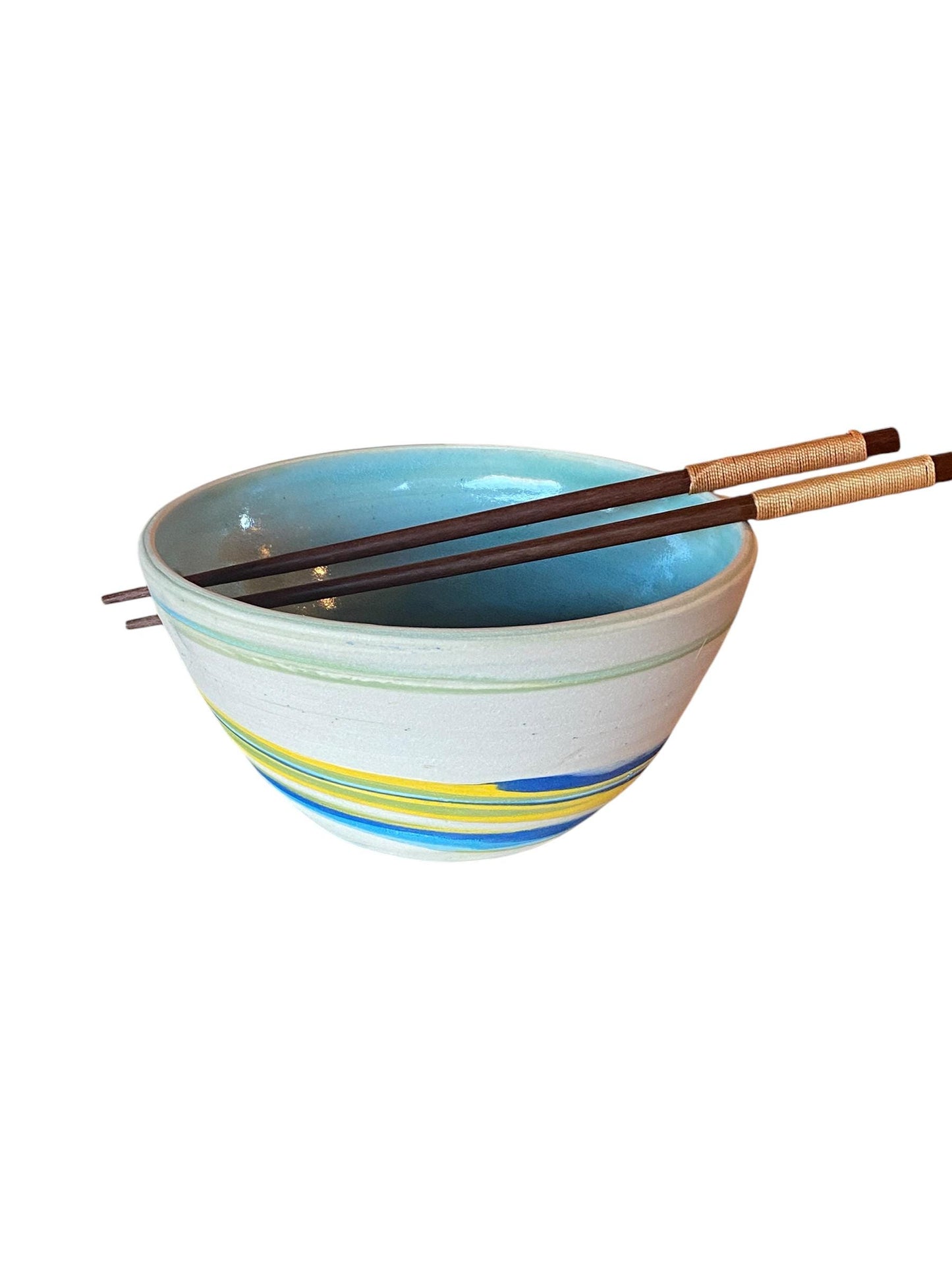 Handcrafted Agateware Ramen Bowl Set: Vibrant Stoneware Noodle Soup Dish with Chopsticks
