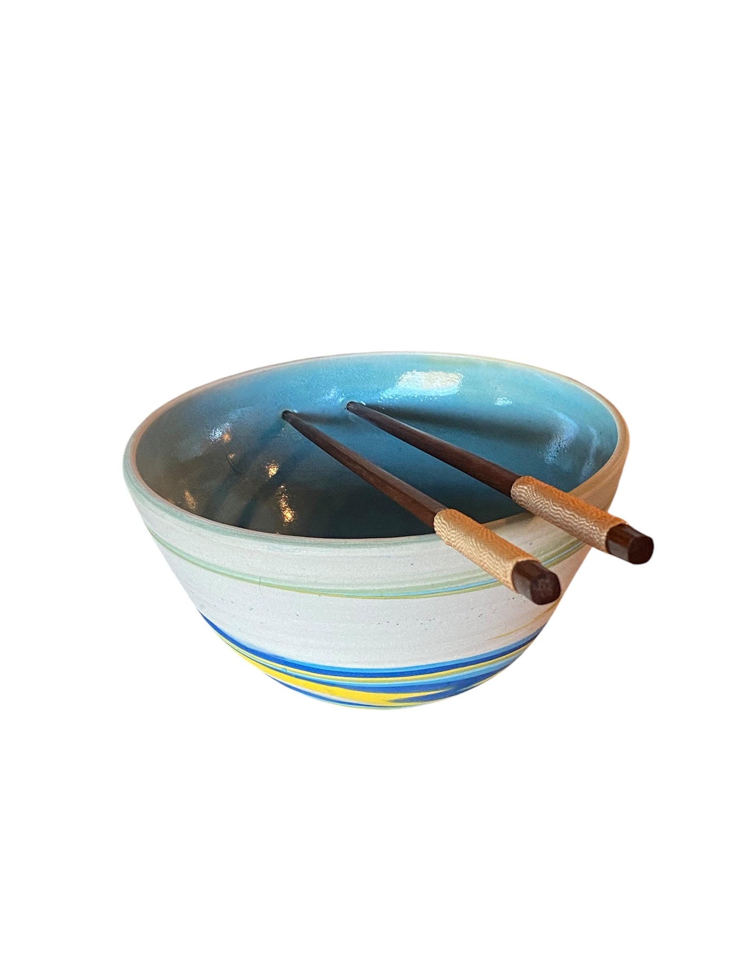 Handcrafted Agateware Ramen Bowl Set: Vibrant Stoneware Noodle Soup Dish with Chopsticks