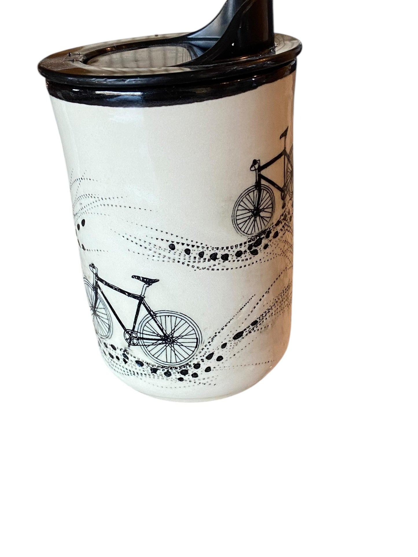 8 Ounce Handmade Carved Bike-Themed Travel Mug with Lid - Stylish and Functional Pottery for Your Commute - Unique Travel Coffee Cup