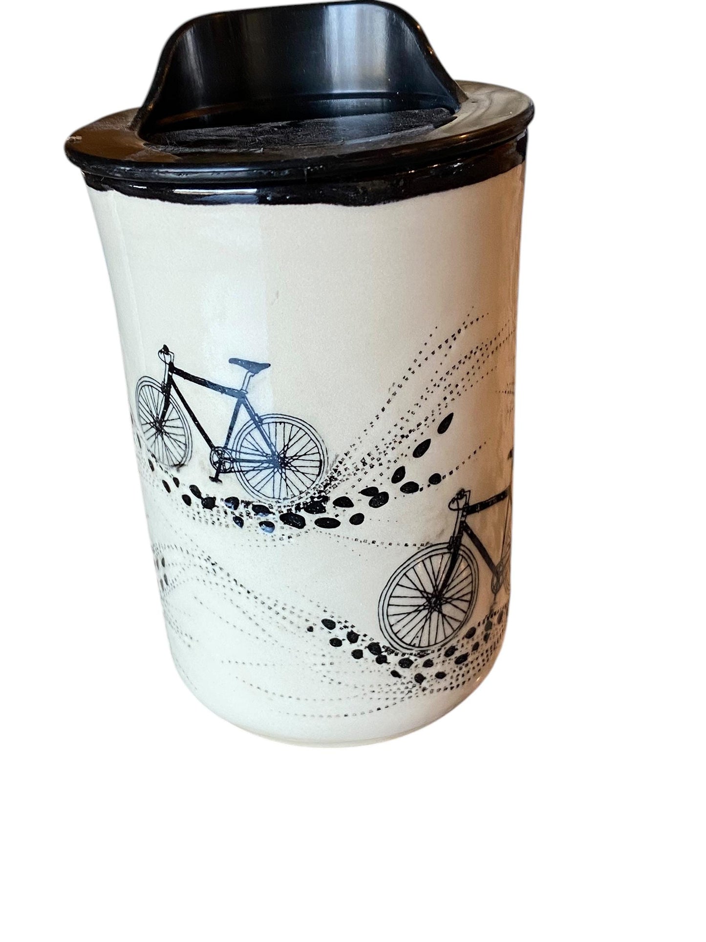 8 Ounce Handmade Carved Bike-Themed Travel Mug with Lid - Stylish and Functional Pottery for Your Commute - Unique Travel Coffee Cup
