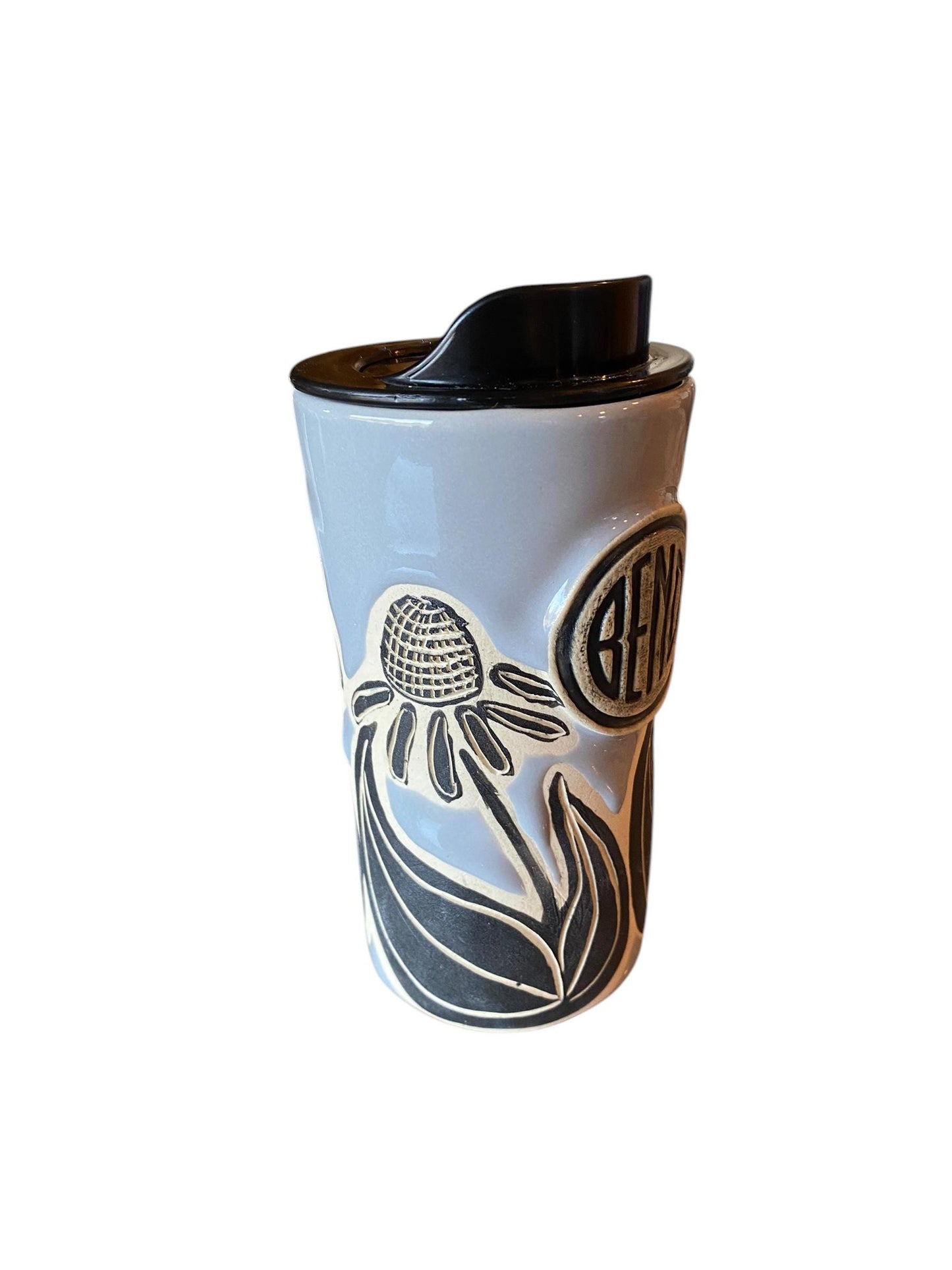 Handmade Carved Porcelain Travel Mug: Bend Logo Coffee Cup