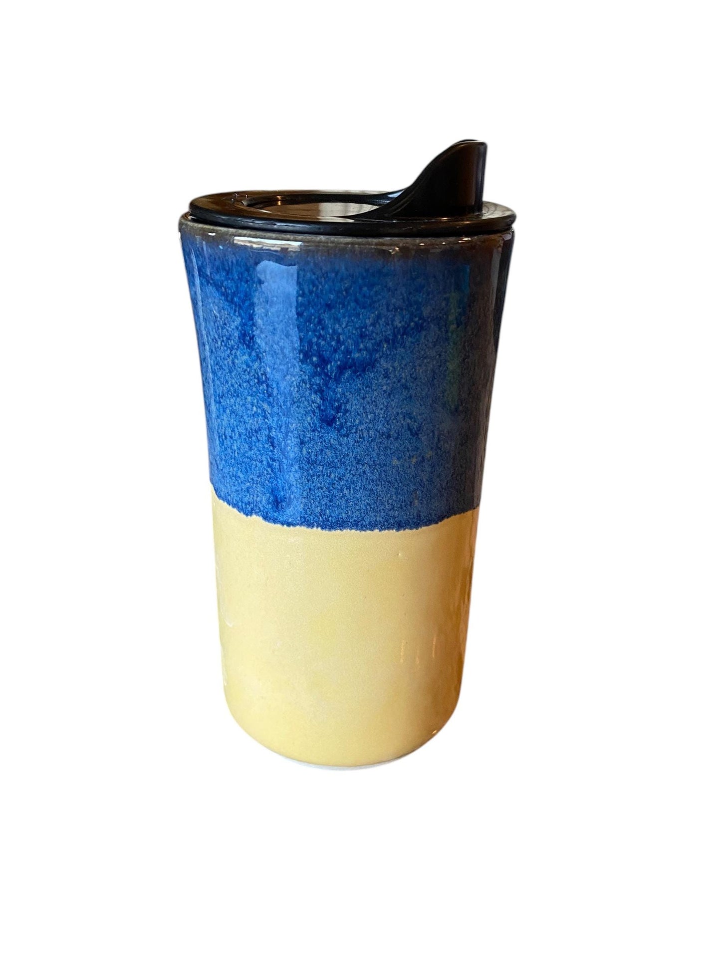 Handmade Blue & Yellow Porcelain Travel Mug: Coffee Cup