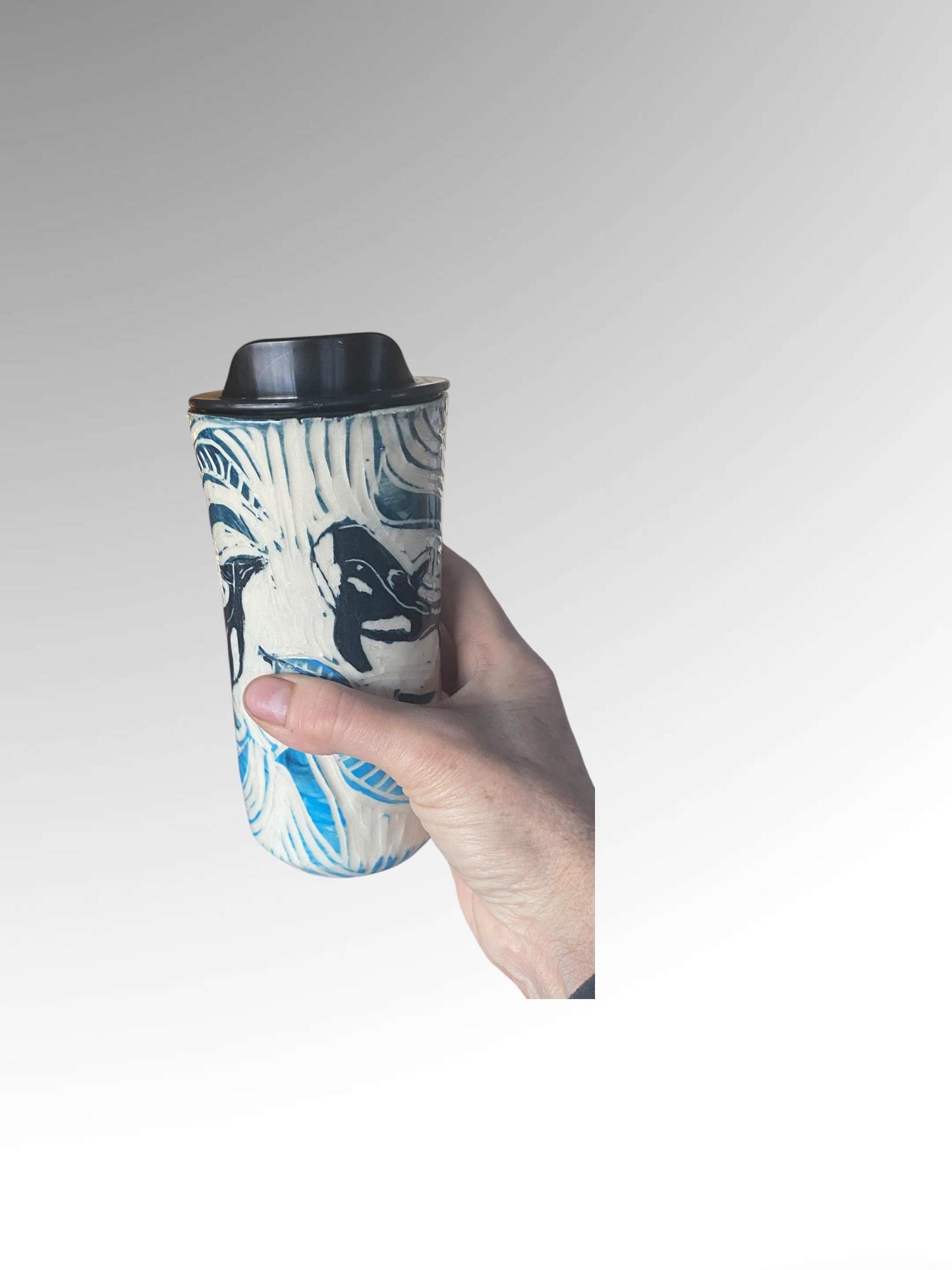 Handmade 16 Ounce Carved Whale Themed Travel Mug - Porcelain - Travel Coffee Cup - Travel Mug - Pottery Mug - Coffee Mug