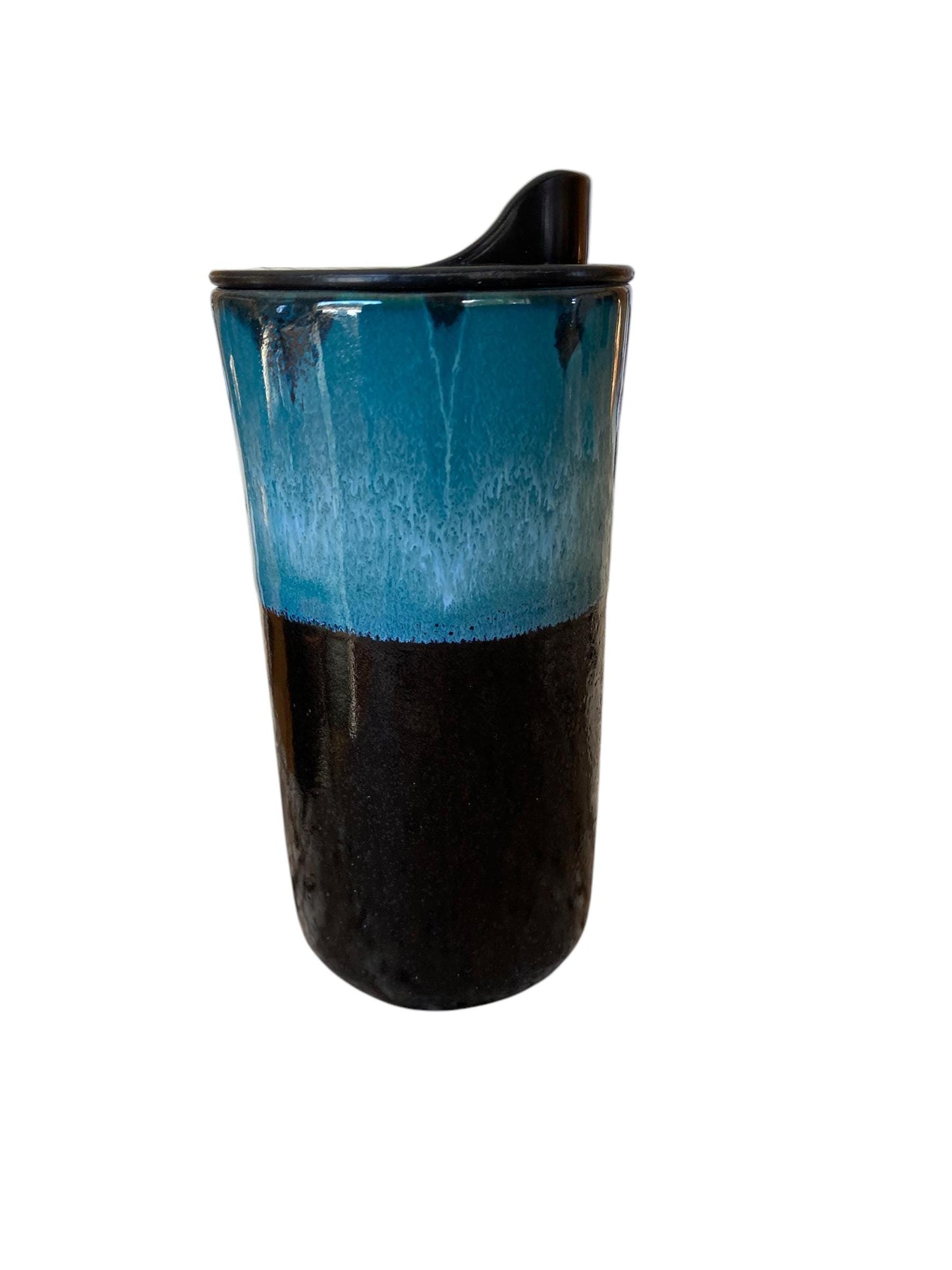 Handmade Turquoise and Black Waterfall Travel Mug - Porcelain - Travel Coffee Cup - Travel Mug - Pottery Mug - Coffee Mug
