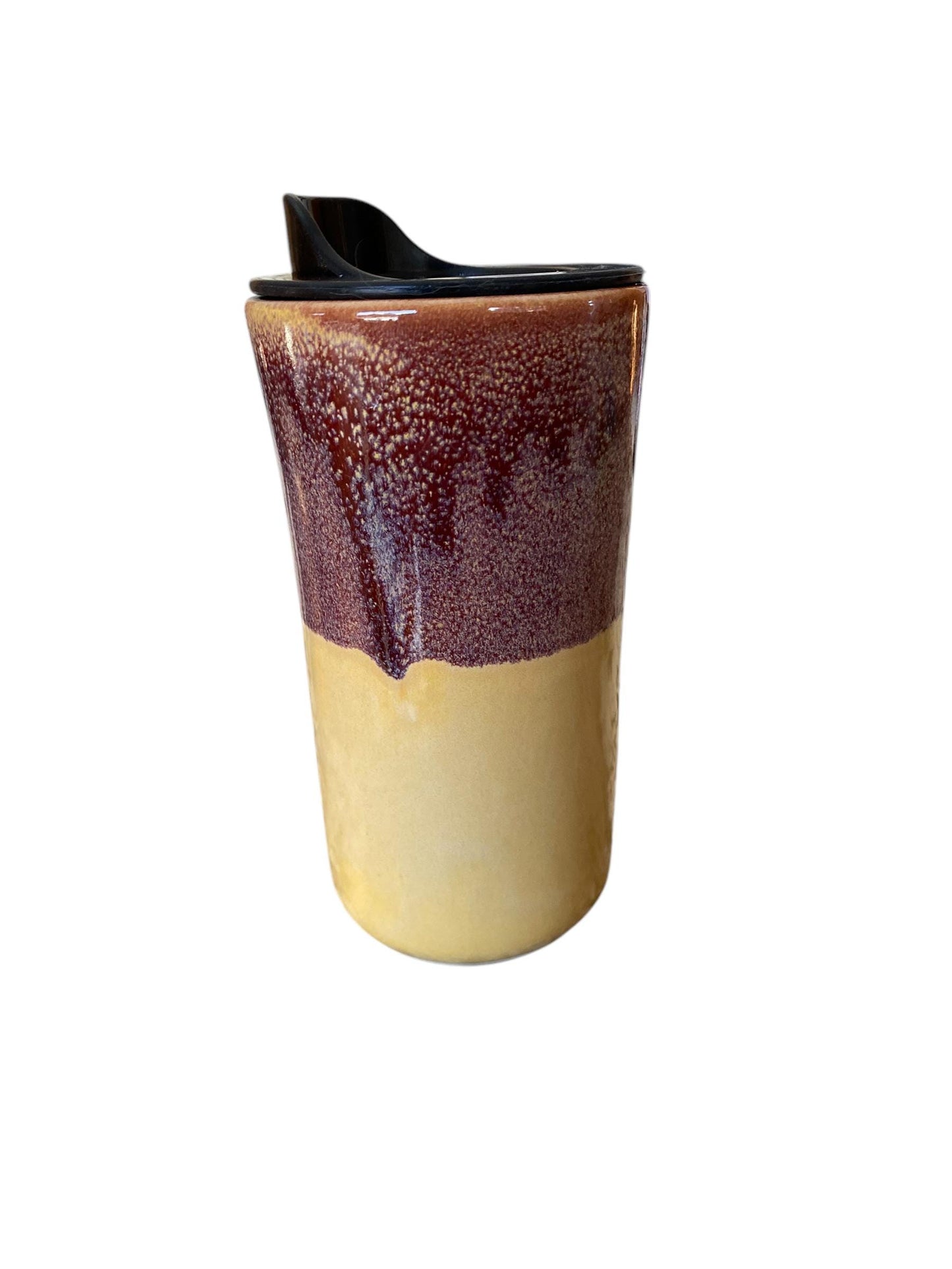 Handmade Merlot and Yellow Porcelain Travel Mug with Lid