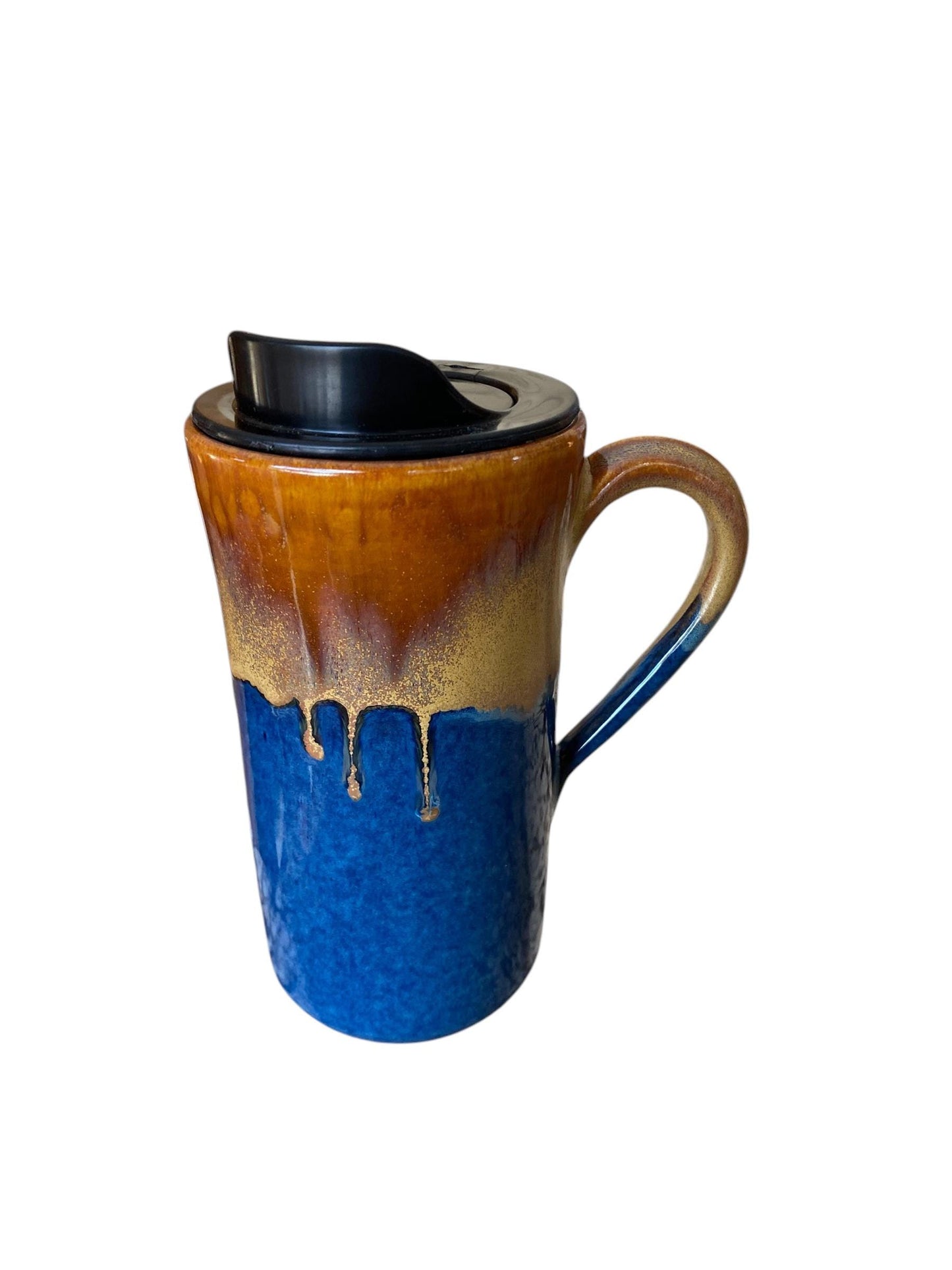 Handmade Caramel and Blue Travel Mug - Porcelain - Travel Coffee Cup - Travel Mug - Pottery Mug - Coffee Mug