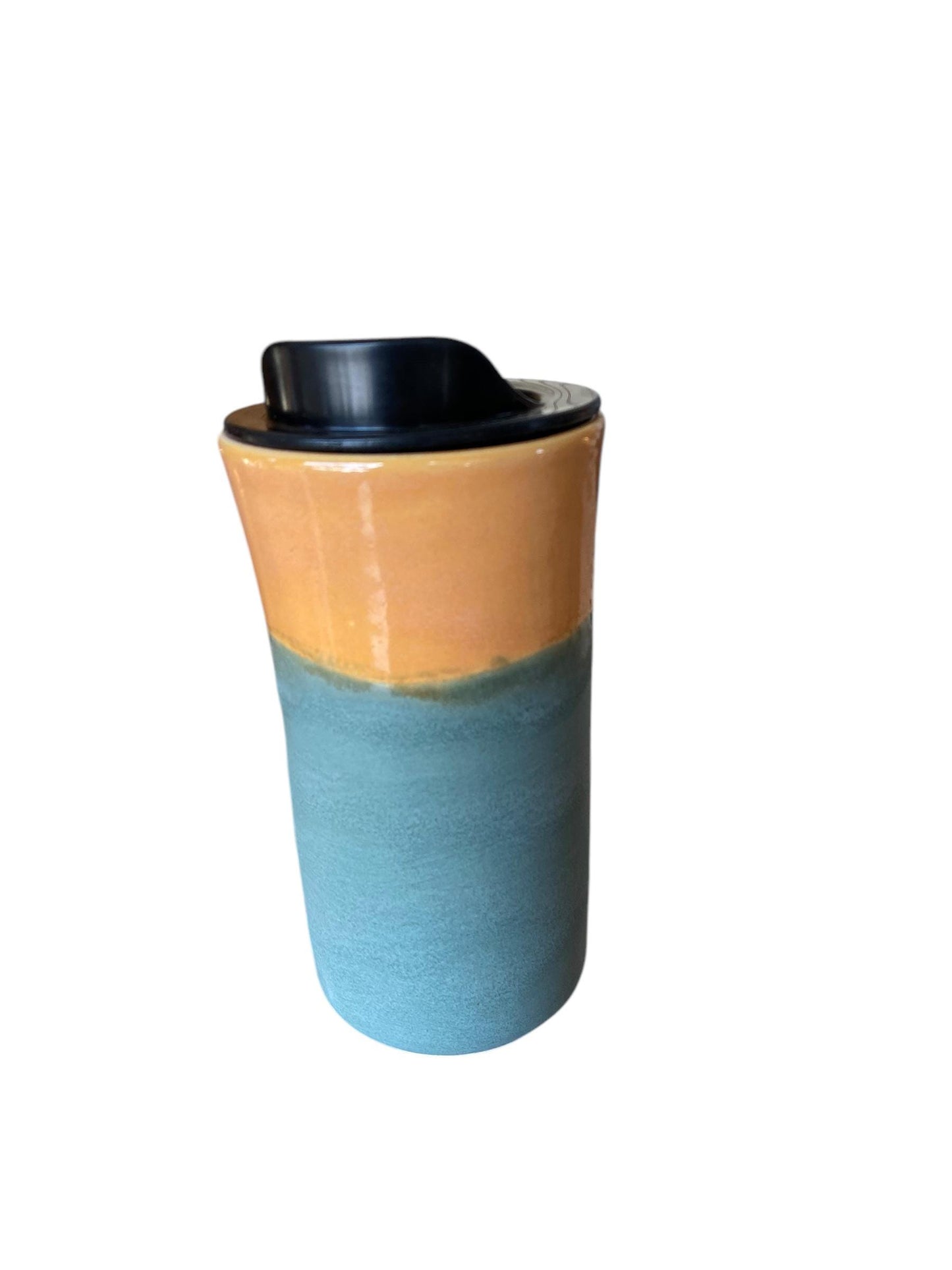 Handmade Caramel Dusty Green Matte Travel Mug - Porcelain - Travel Coffee Cup - Travel Mug - Pottery Mug - Coffee Mug