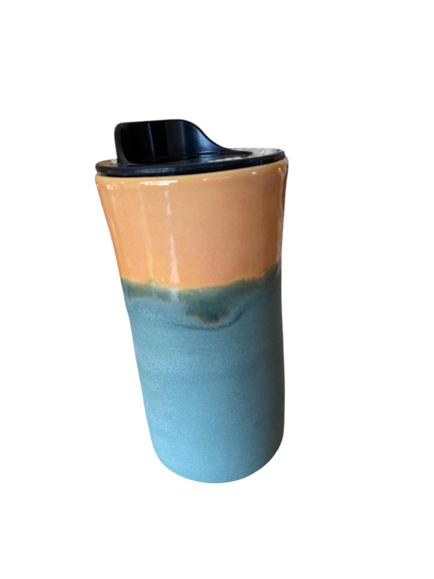 Handmade Caramel Dusty Green Matte Travel Mug - Porcelain - Travel Coffee Cup - Travel Mug - Pottery Mug - Coffee Mug