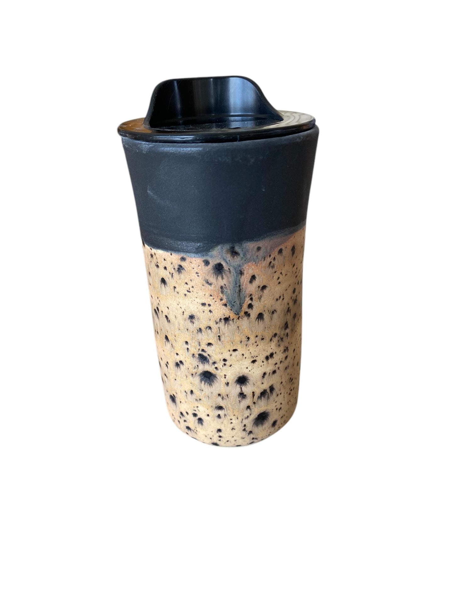 Handmade Matte Black and Spotted Rust Travel Mug - Porcelain - Travel Coffee Cup - Travel Mug - Pottery Mug - Coffee Mug