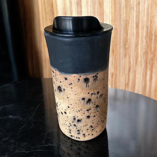 Handmade Matte Black and Spotted Rust  Travel Mug - Porcelain -  Travel Coffee Cup -  Travel Mug - Pottery Mug - Coffee Mug