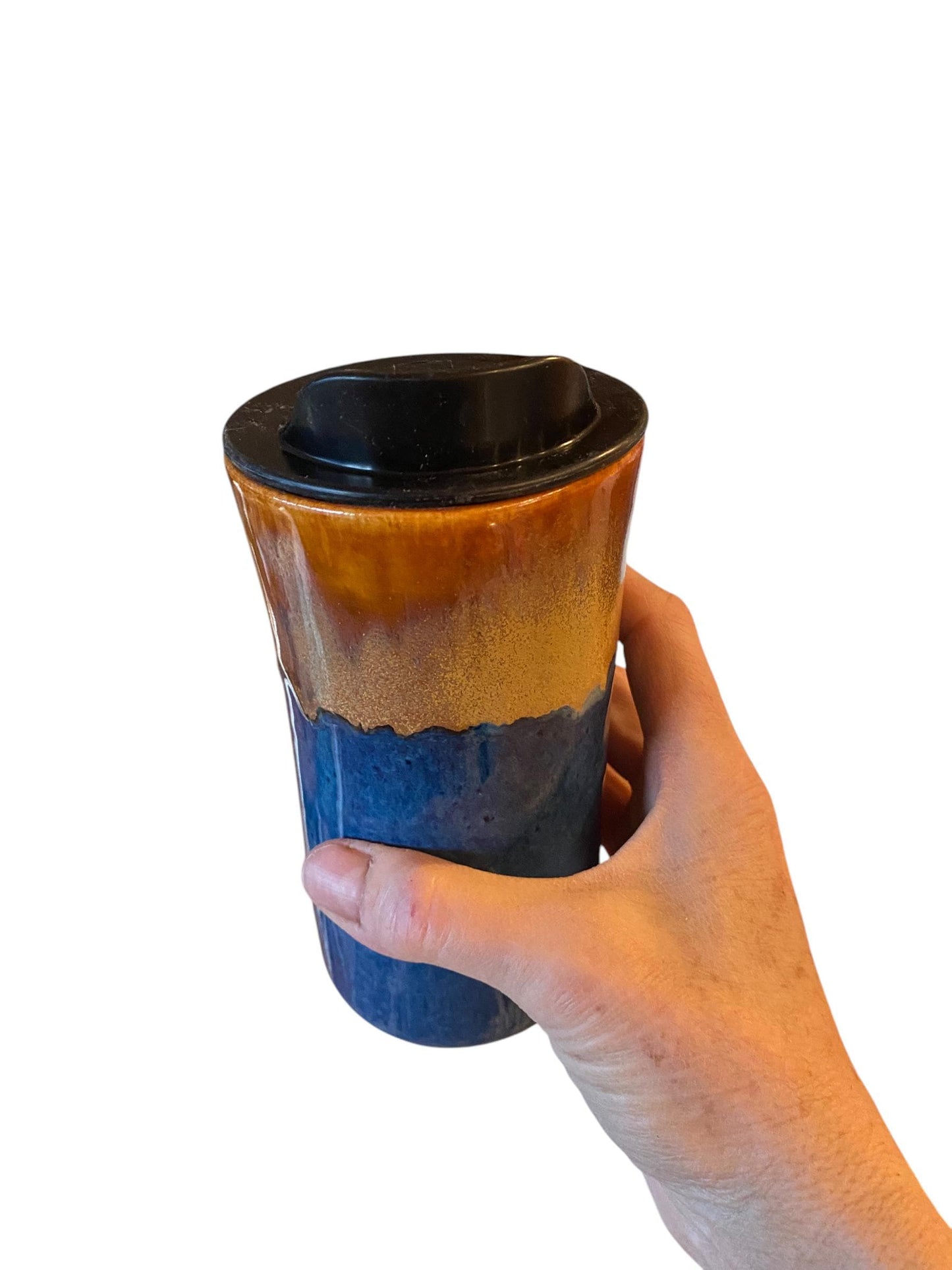Handmade gold and blue Travel Mug - Porcelain - Travel Coffee Cup - Travel Mug - Pottery Mug - Coffee Mug