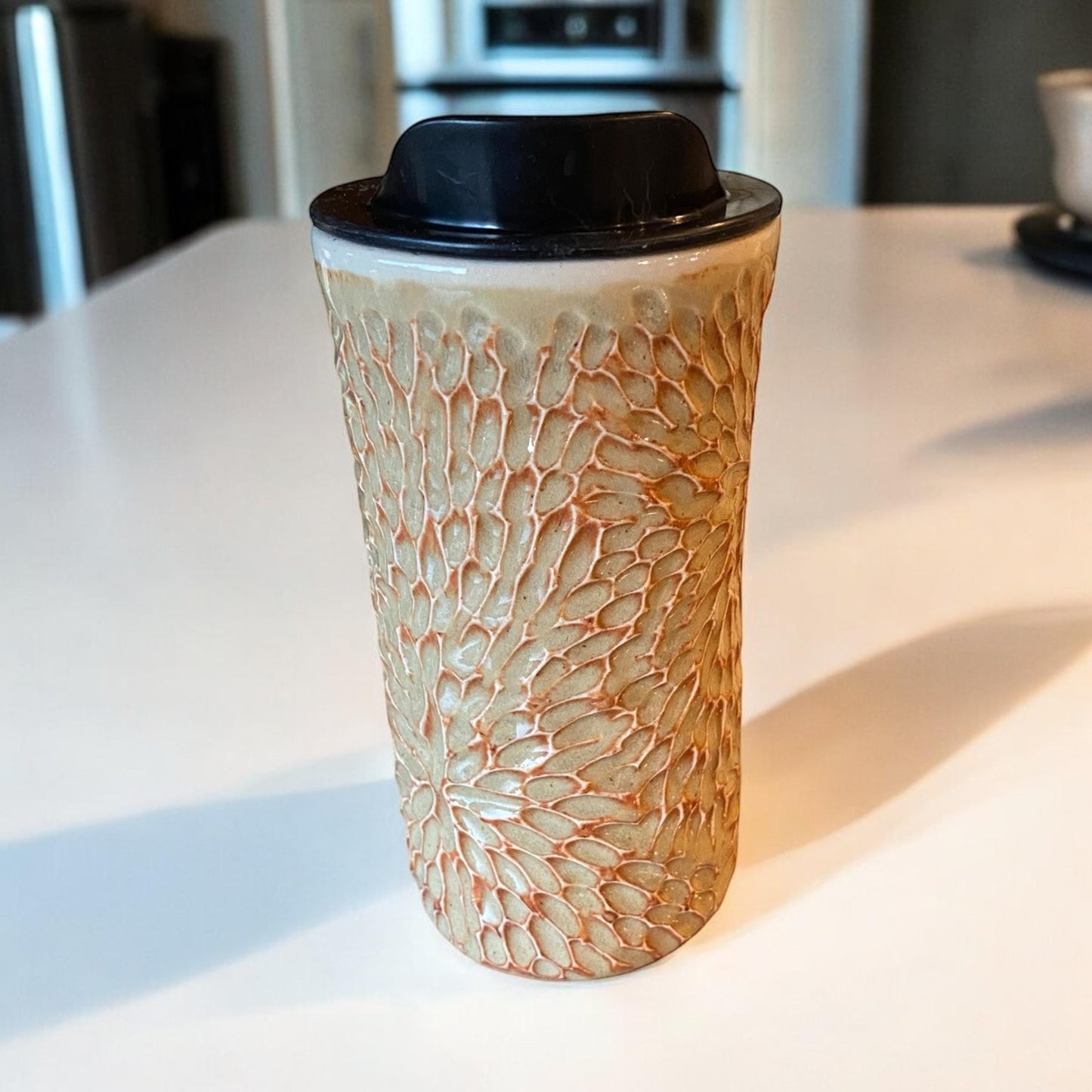 Handmade Antique Cream Travel Mug - Porcelain -  To Go Cup -  Travel Mug - Pottery Mug -  Mug