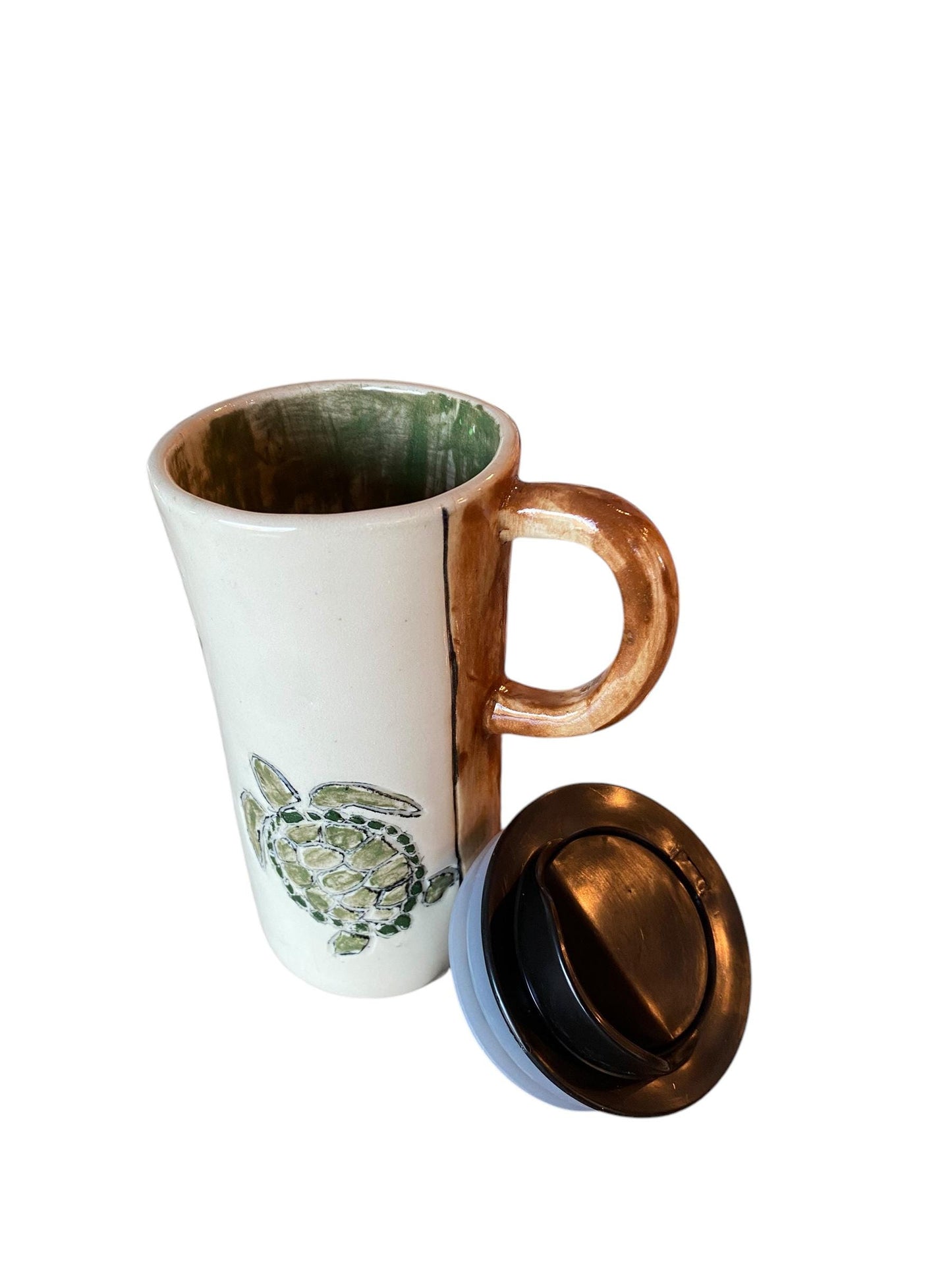 Handmade 16 Ounce Carved Turtle Themed Travel Mug - Porcelain - Travel Coffee Cup - Travel Mug - Pottery Mug - Coffee Mug