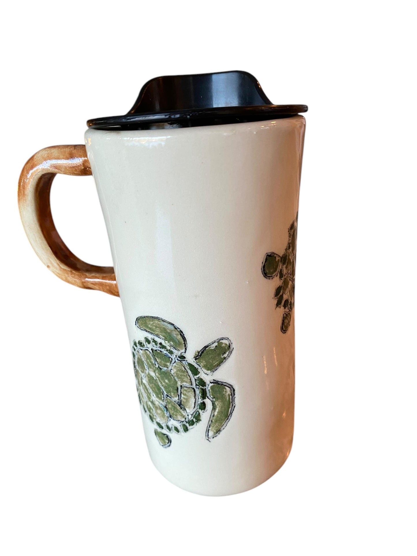 Handmade 16 Ounce Carved Turtle Themed Travel Mug - Porcelain - Travel Coffee Cup - Travel Mug - Pottery Mug - Coffee Mug