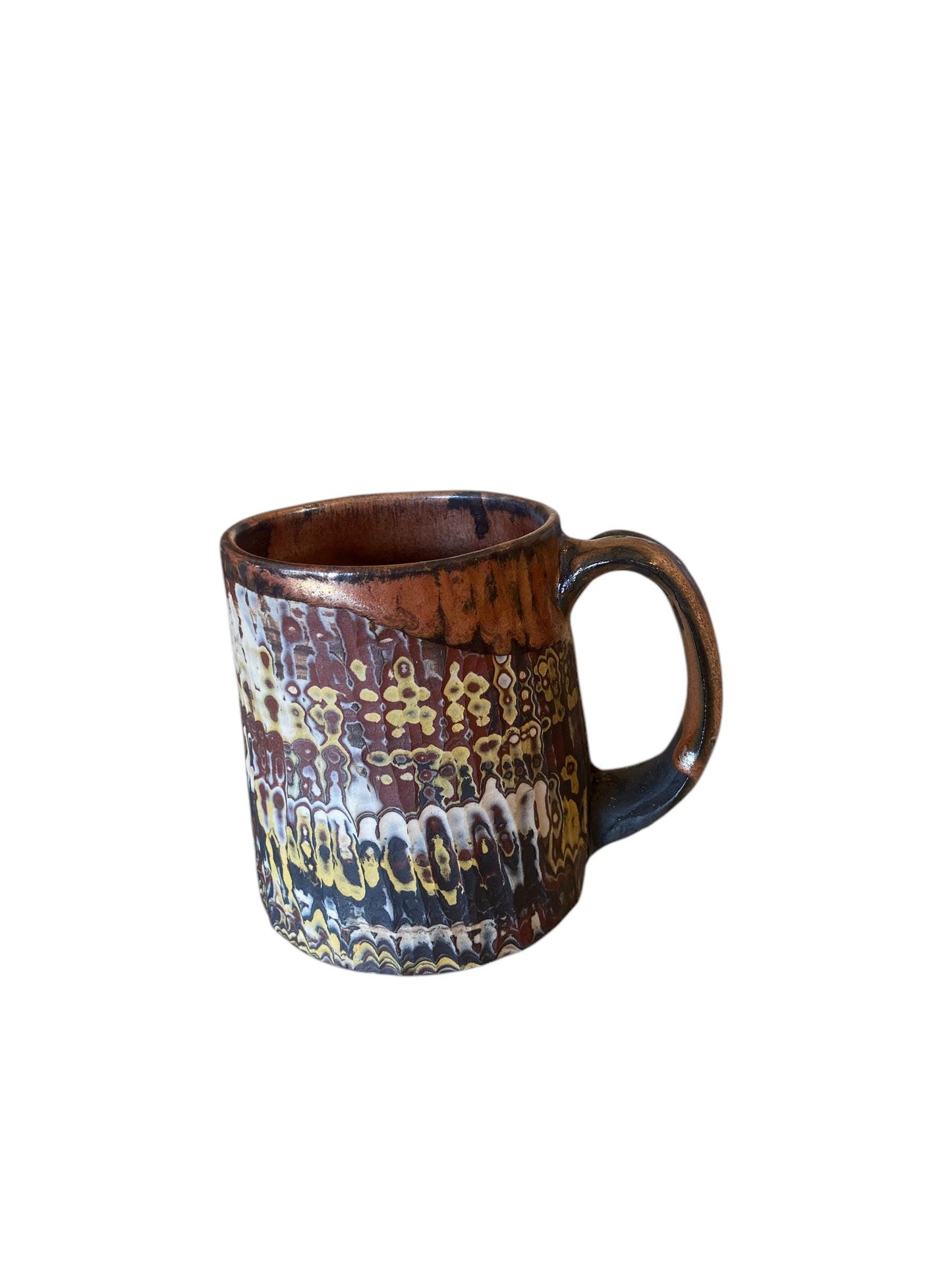 Large Handmade Agateware Mug Framed in a Copper Glaze - Black and White Marbled Mug - Unique Pottery Coffee Mug