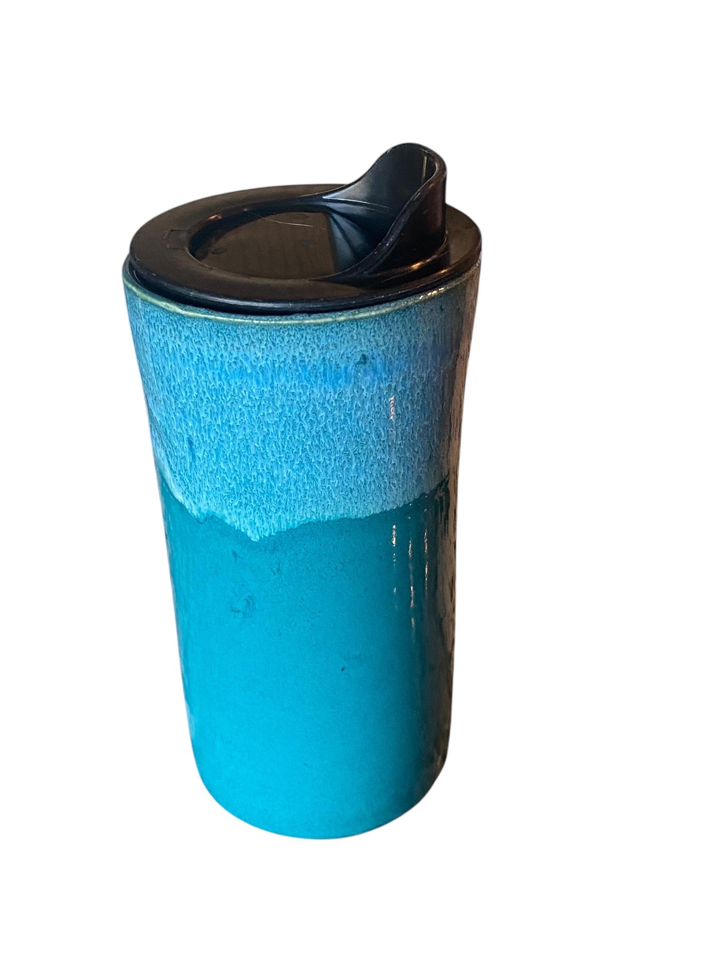 Handmade Turquoise Porcelain Travel Mug: Tree Design, Locking Lid