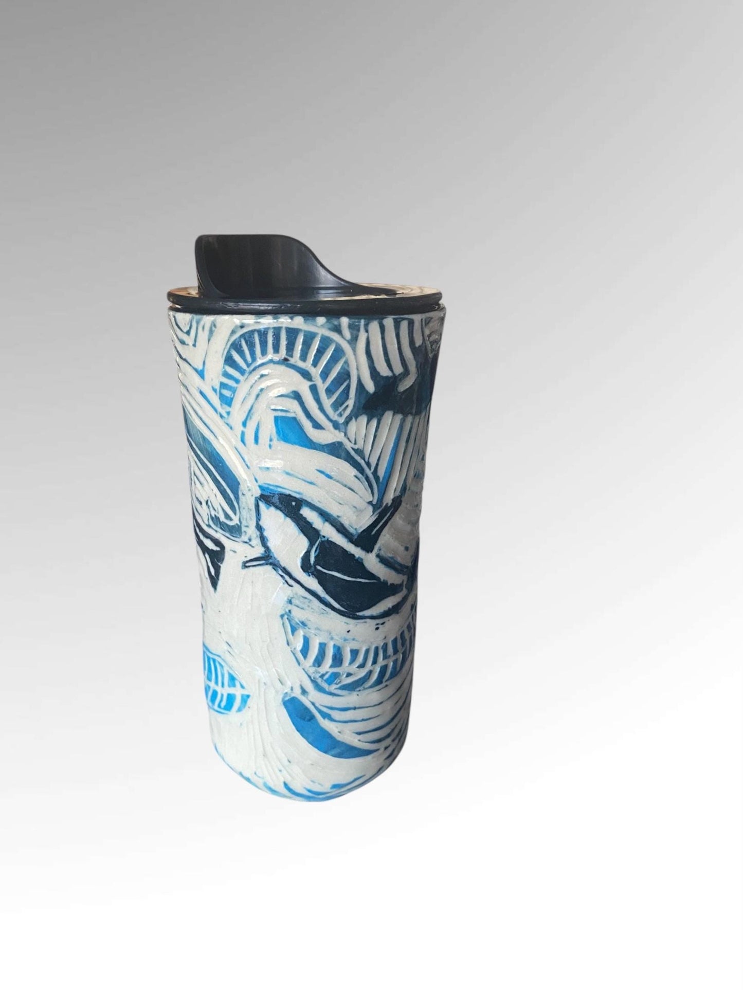 Handmade 16 Ounce Carved Whale Themed Travel Mug - Porcelain - Travel Coffee Cup - Travel Mug - Pottery Mug - Coffee Mug