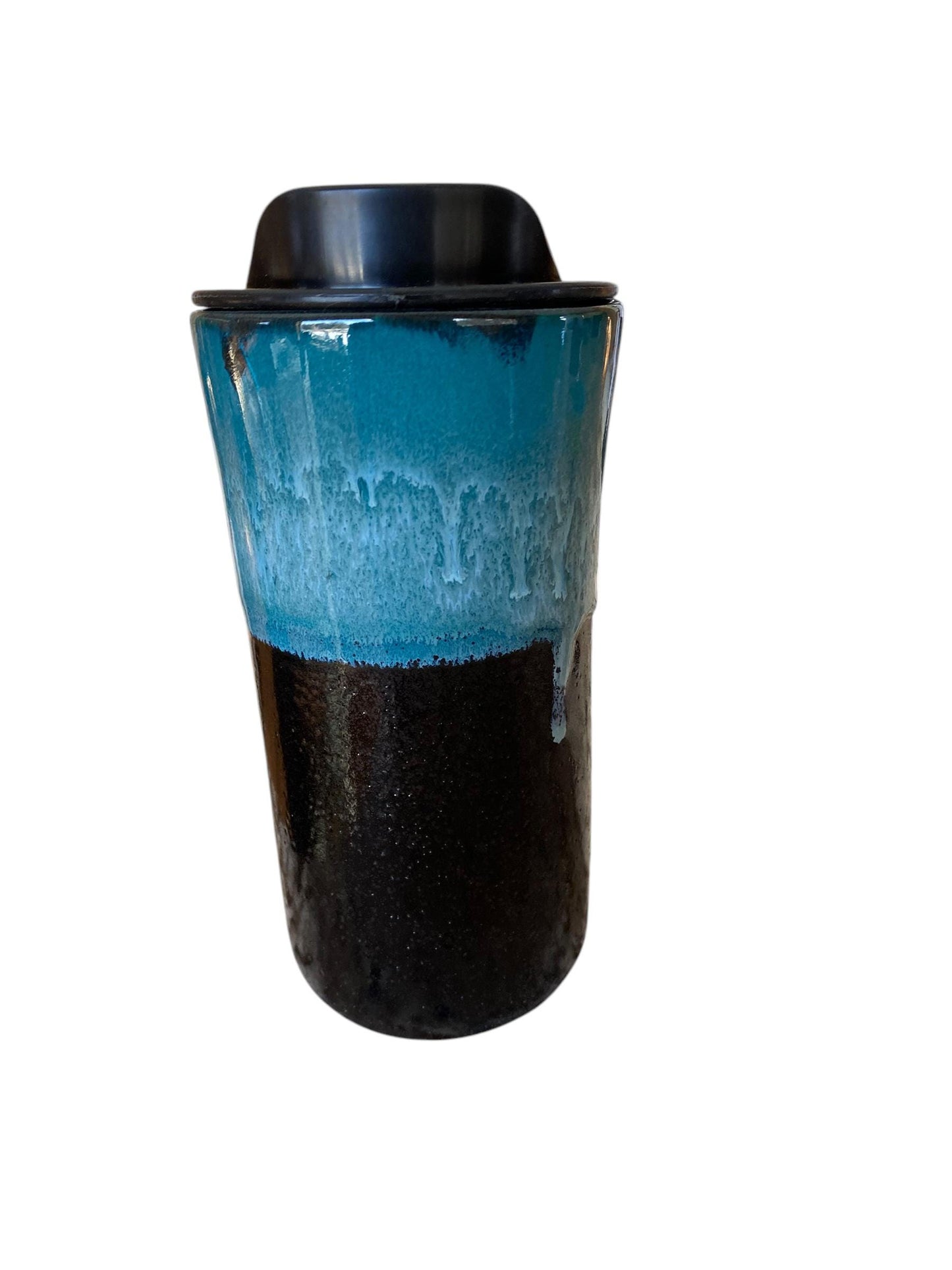 Handmade Turquoise and Black Waterfall Travel Mug - Porcelain - Travel Coffee Cup - Travel Mug - Pottery Mug - Coffee Mug