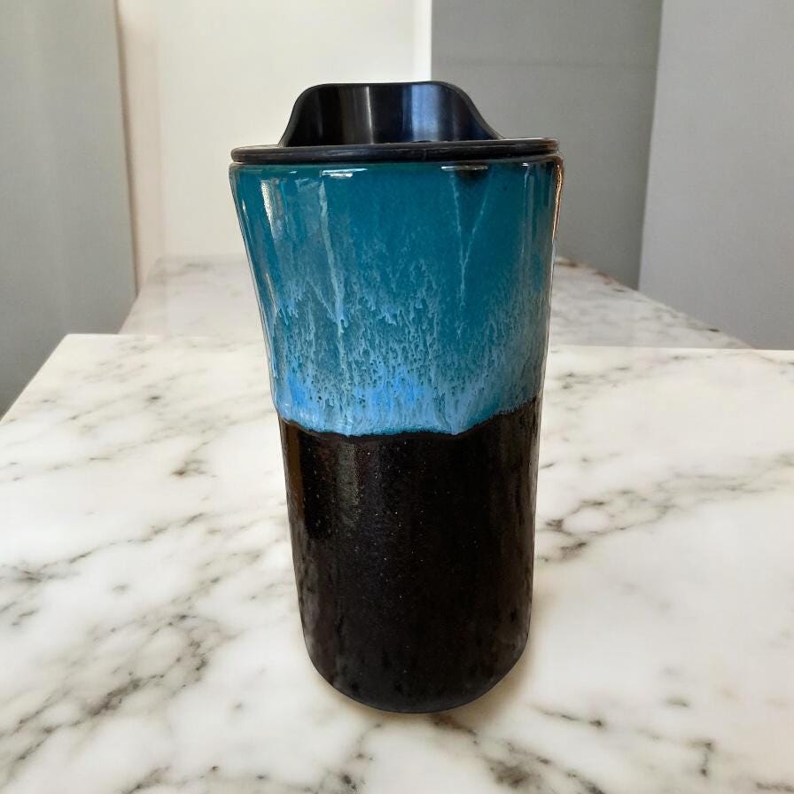 Handmade Turquoise and Black Waterfall Travel Mug - Porcelain - Travel Coffee Cup - Travel Mug - Pottery Mug - Coffee Mug