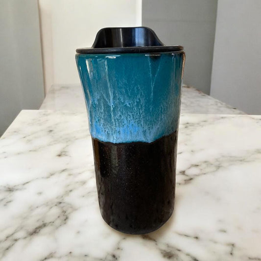 Handmade Turquoise and Black Waterfall Travel Mug - Porcelain -  Travel Coffee Cup -  Travel Mug - Pottery Mug - Coffee Mug