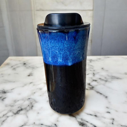 Handmade Blue and Black Waterfall Travel Mug - Porcelain -  Travel Coffee Cup -  Travel Mug - Pottery Mug - Coffee Mug