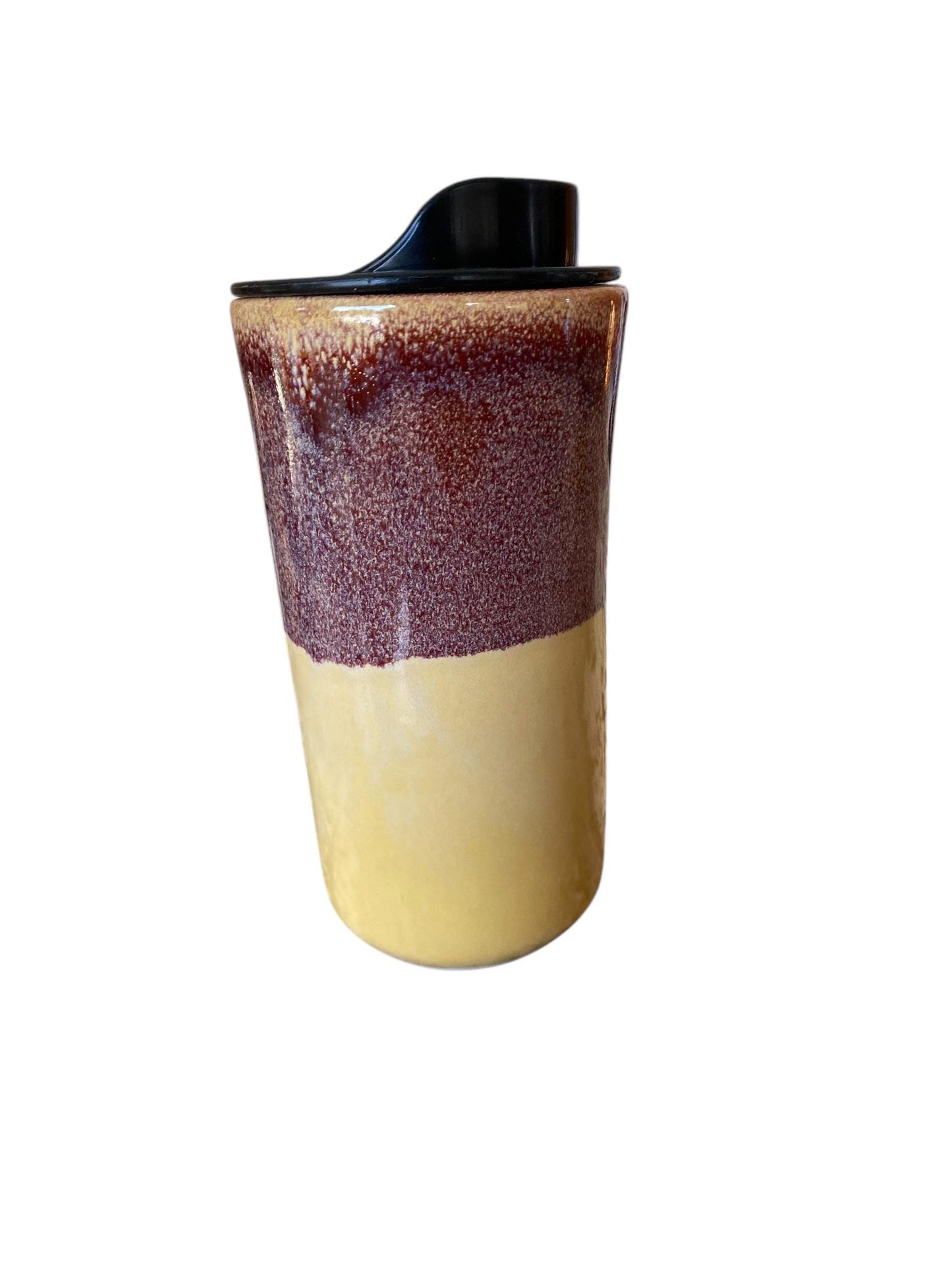 Handmade Merlot and Yellow Waterfall Travel Mug - Porcelain - Travel Coffee Cup - Travel Mug - Pottery Mug - Coffee Mug