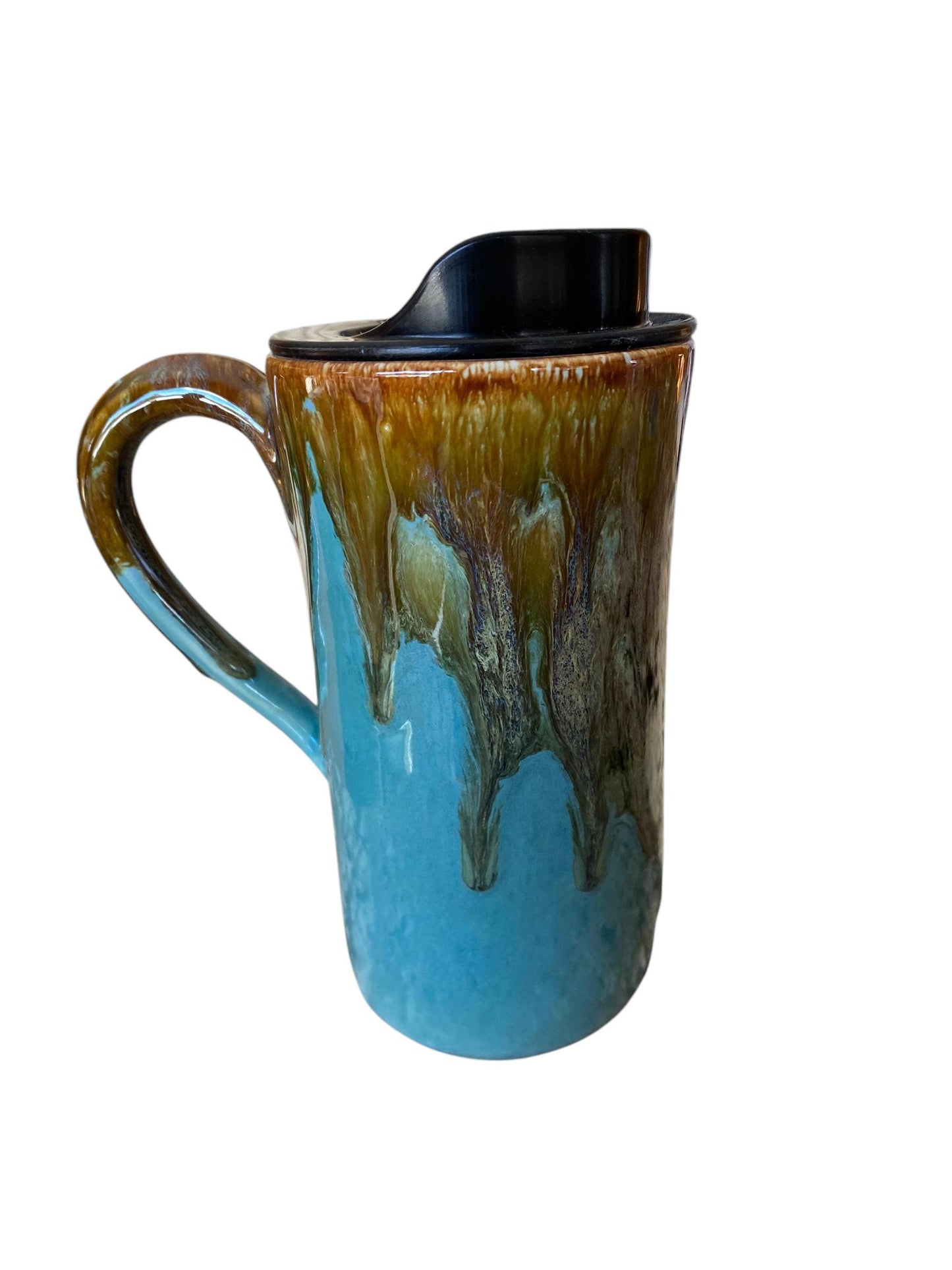 Handmade Caramel and Turquoise Waterfall Travel Mug - Porcelain - Travel Coffee Cup - Travel Mug - Pottery Mug - Coffee Mug