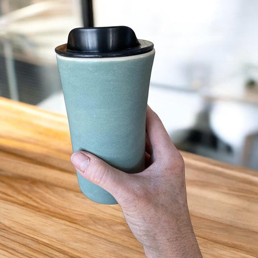 Handmade Blue-Gray Matte Travel Mug - Porcelain -  Travel Coffee Cup -  Travel Mug - Pottery Mug - Coffee Mug