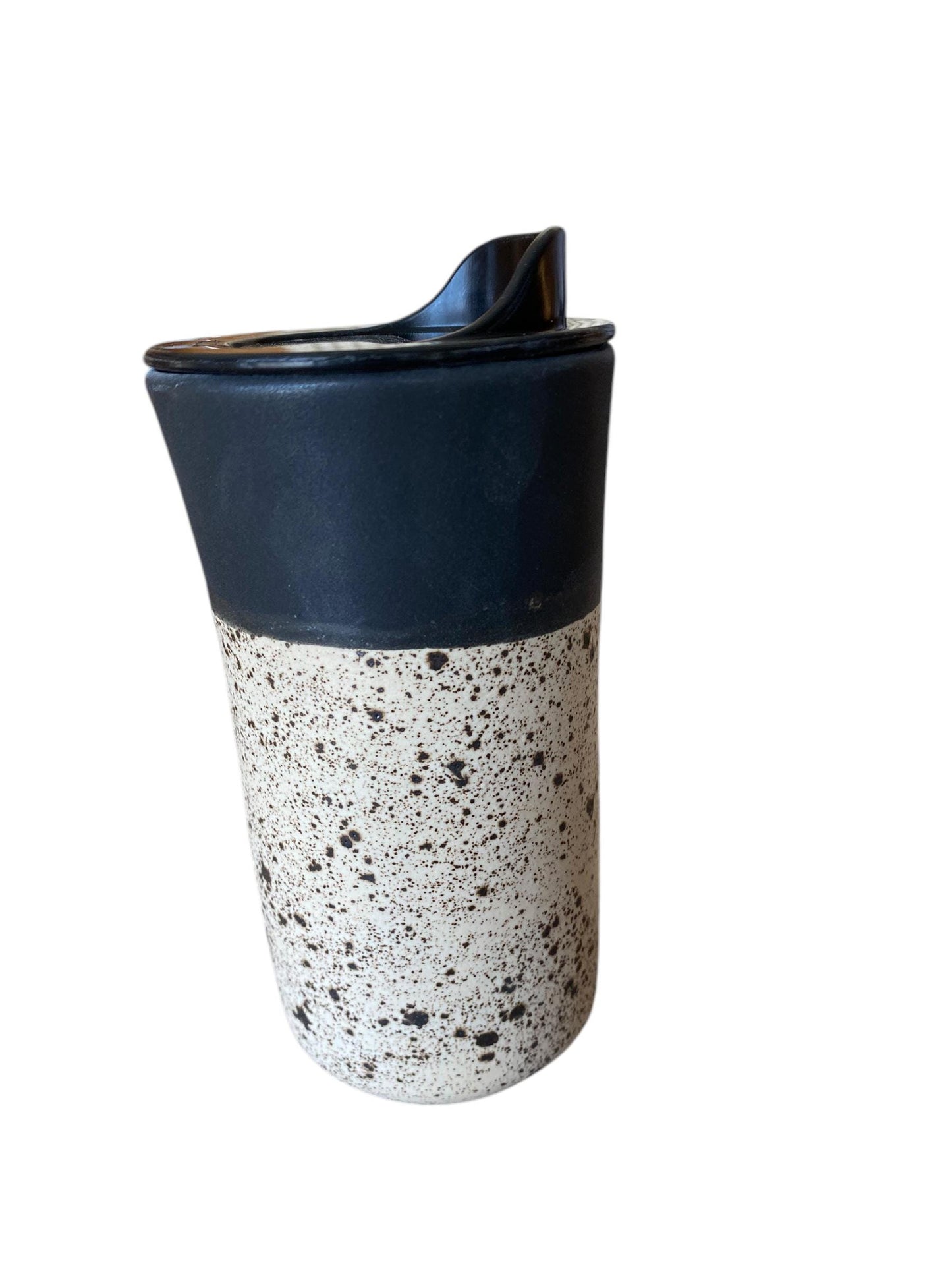 Handmade Matte Black and Speckled White Travel Mug - Porcelain - Travel Coffee Cup - Travel Mug - Pottery Mug - Coffee Mug