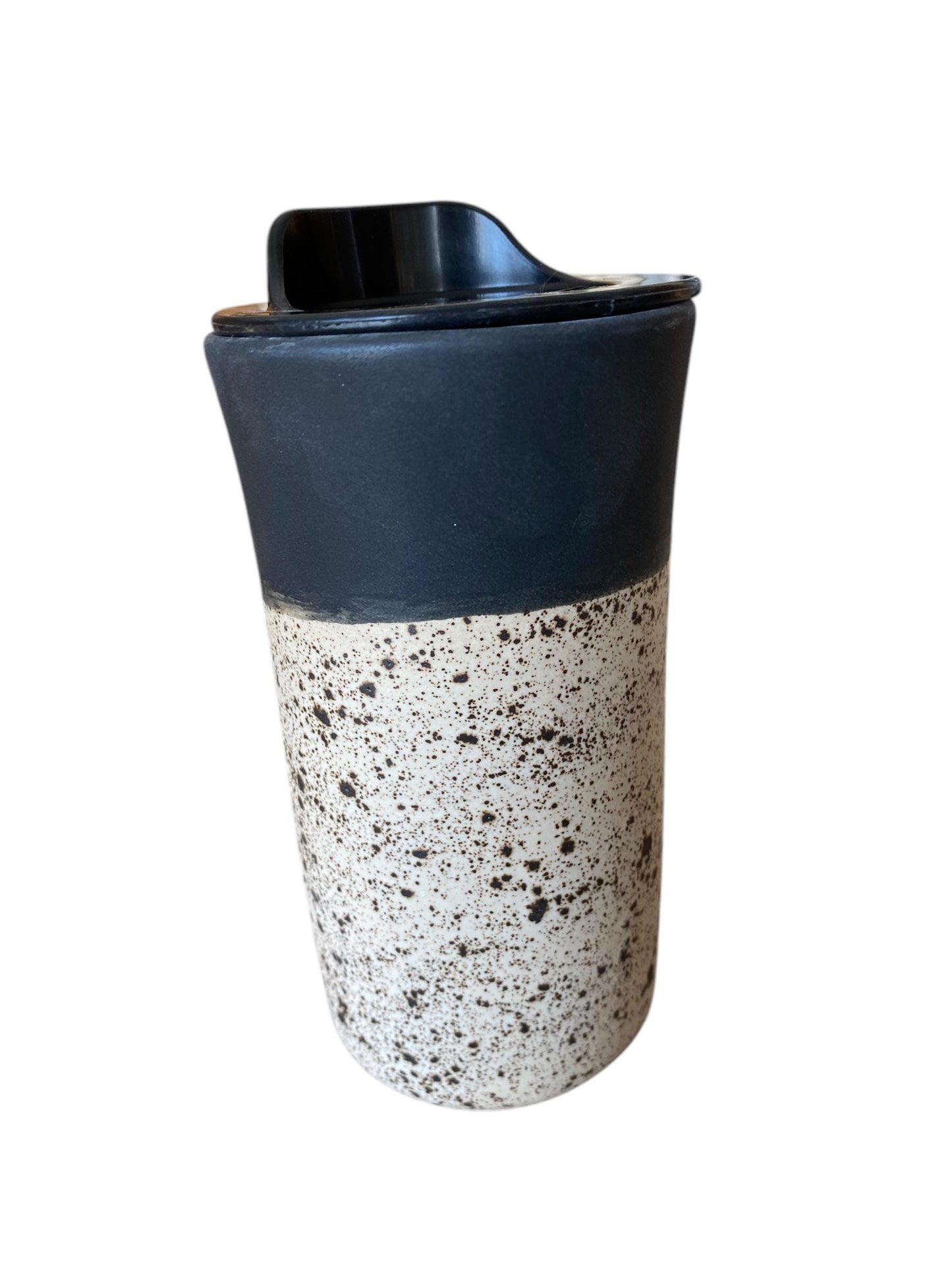 Handmade Matte Black and Speckled White Travel Mug - Porcelain - Travel Coffee Cup - Travel Mug - Pottery Mug - Coffee Mug