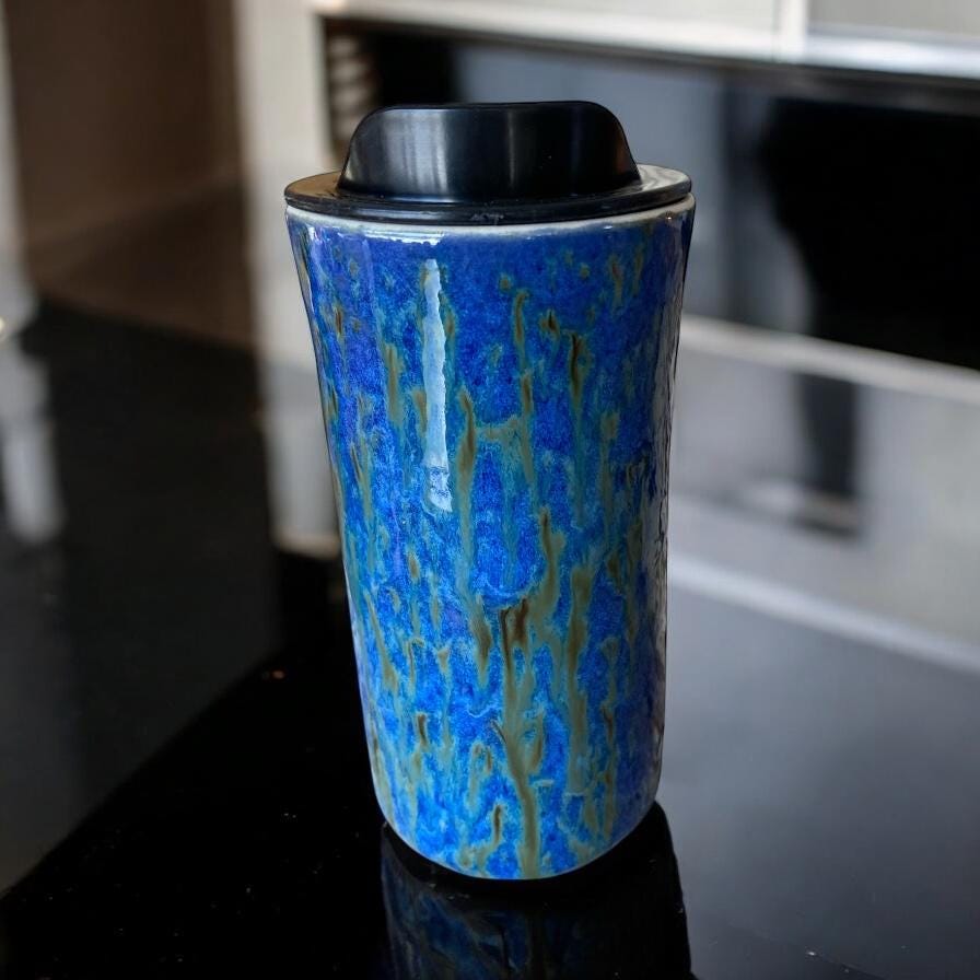 Handmade Reactive Blue  Travel Mug - Porcelain -  Travel Coffee Cup -  Travel Mug - Pottery Mug - Coffee Mug