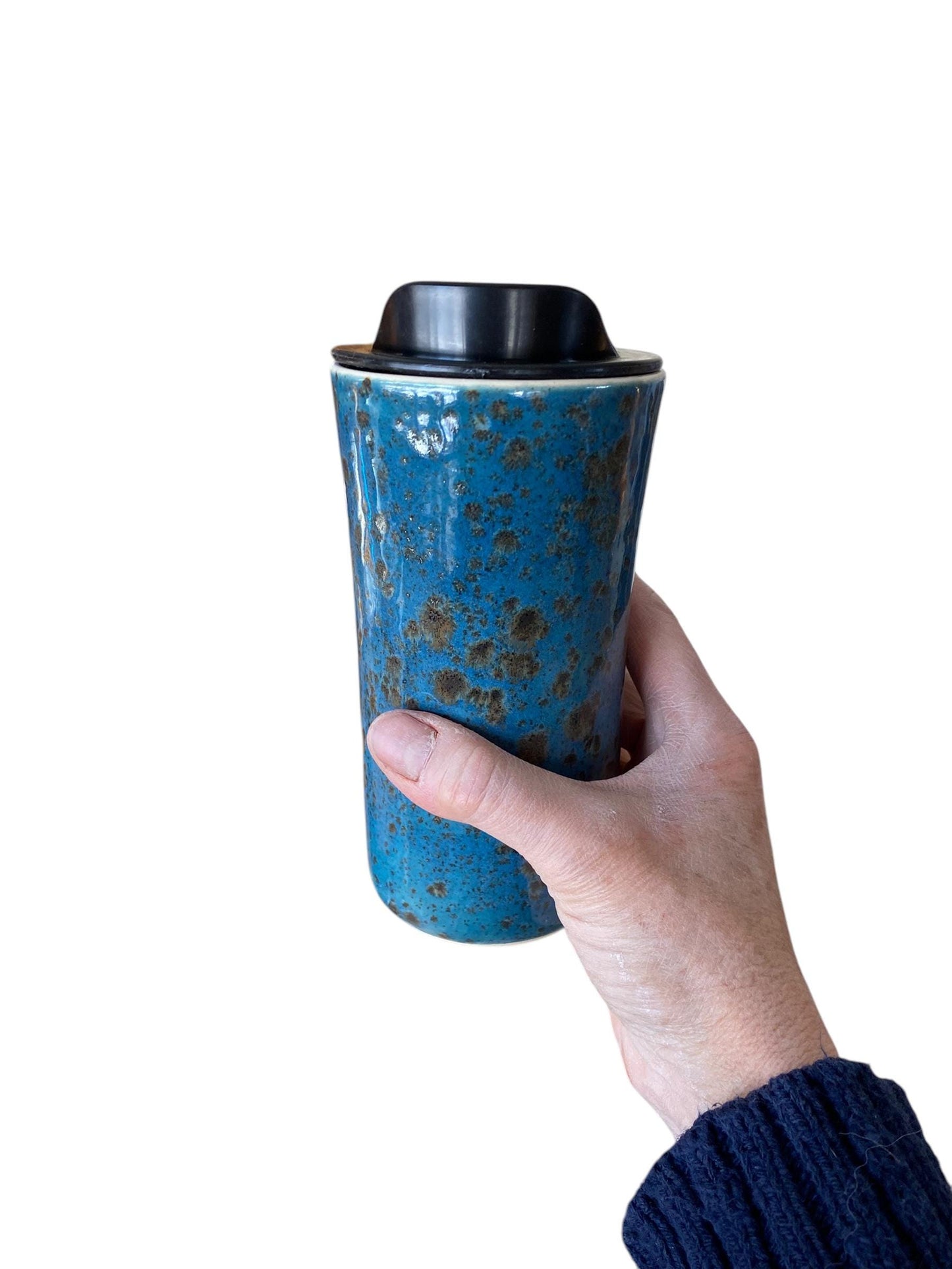 Handmade Reactive Turquoise Travel Mug - Porcelain - Travel Coffee Cup - Travel Mug - Pottery Mug - Coffee Mug