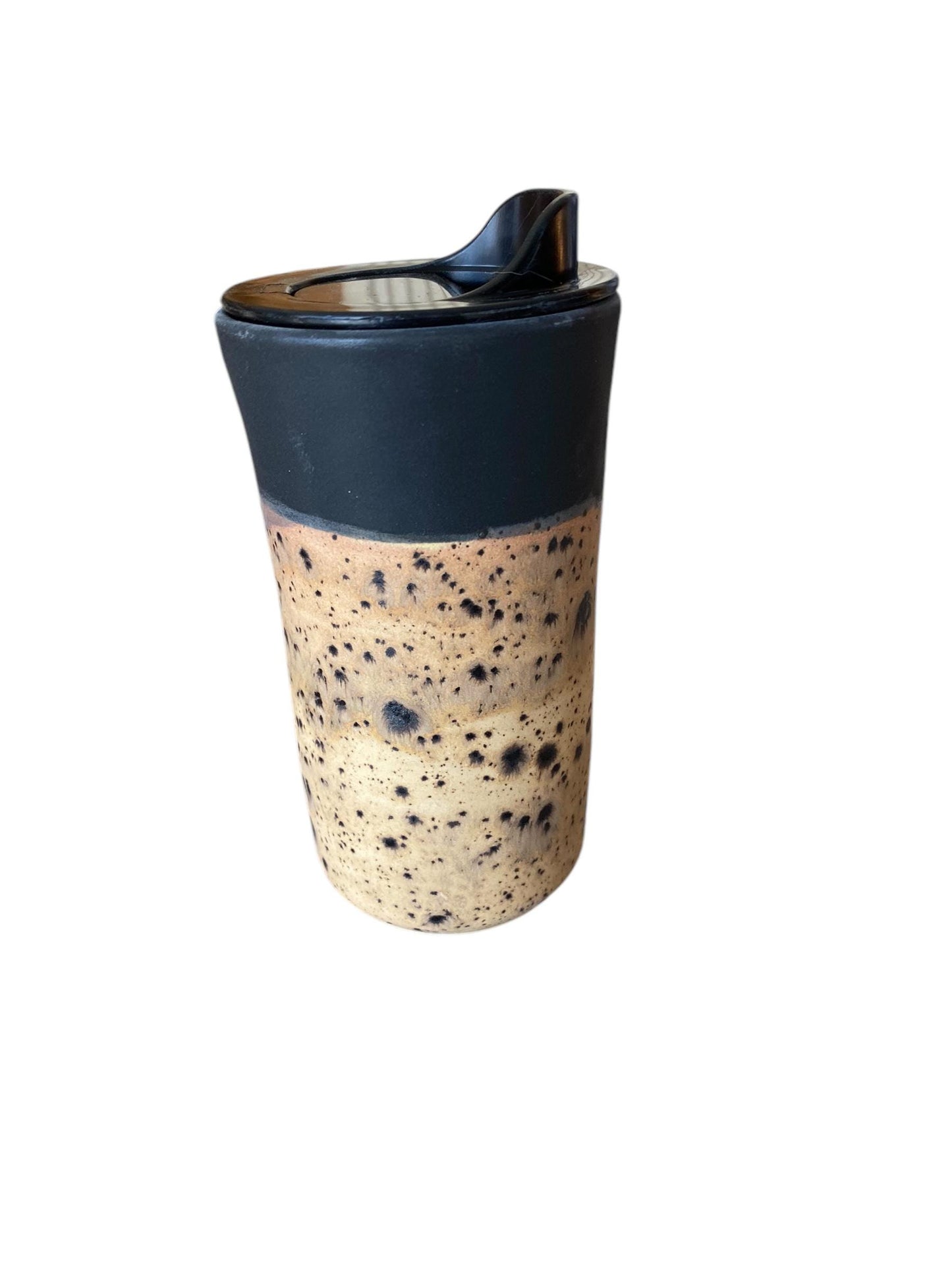 Handmade Matte Black and Spotted Rust Travel Mug - Porcelain - Travel Coffee Cup - Travel Mug - Pottery Mug - Coffee Mug
