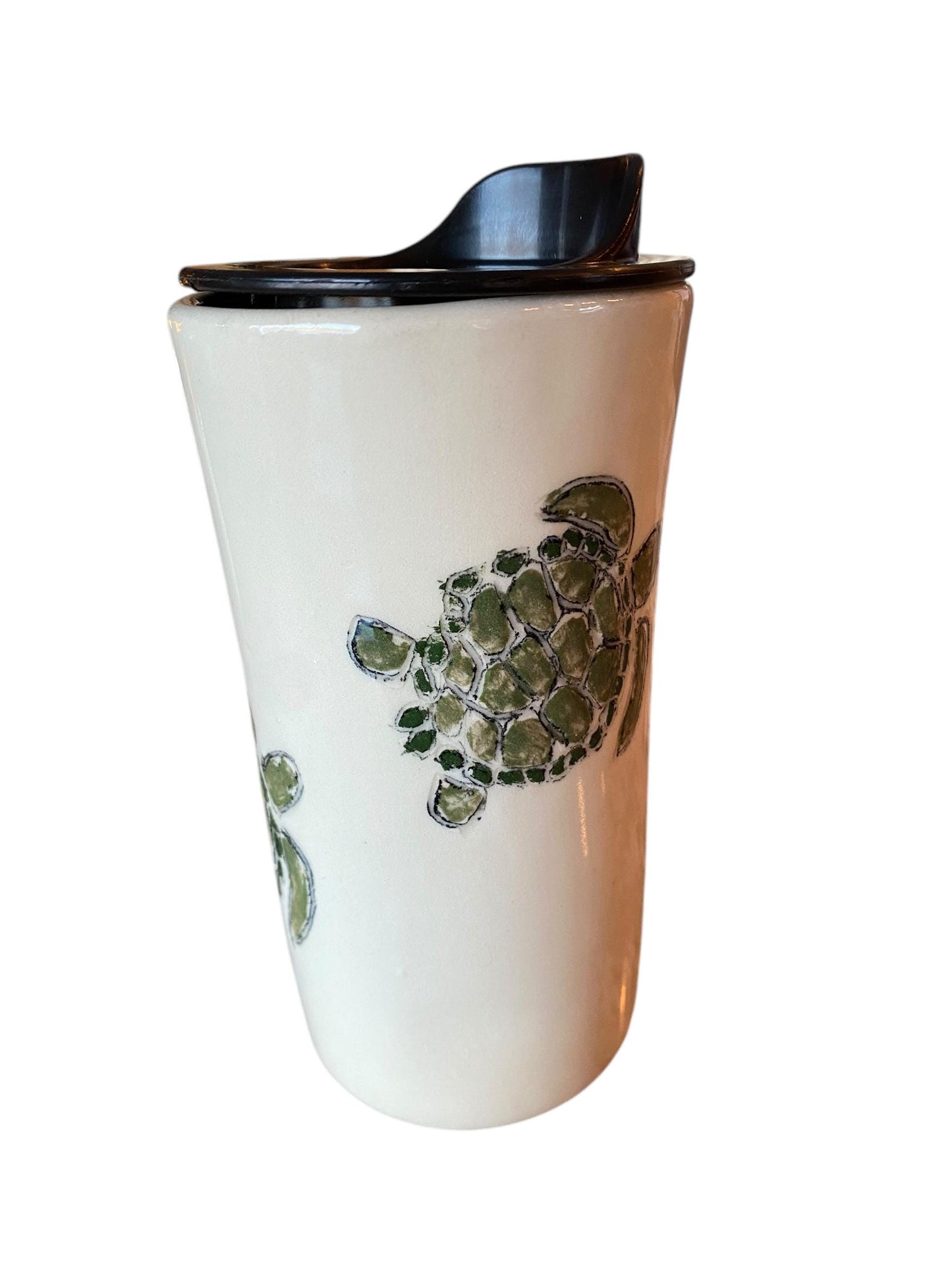 Handmade 16 Ounce Carved Turtle Themed Travel Mug - Porcelain - Travel Coffee Cup - Travel Mug - Pottery Mug - Coffee Mug