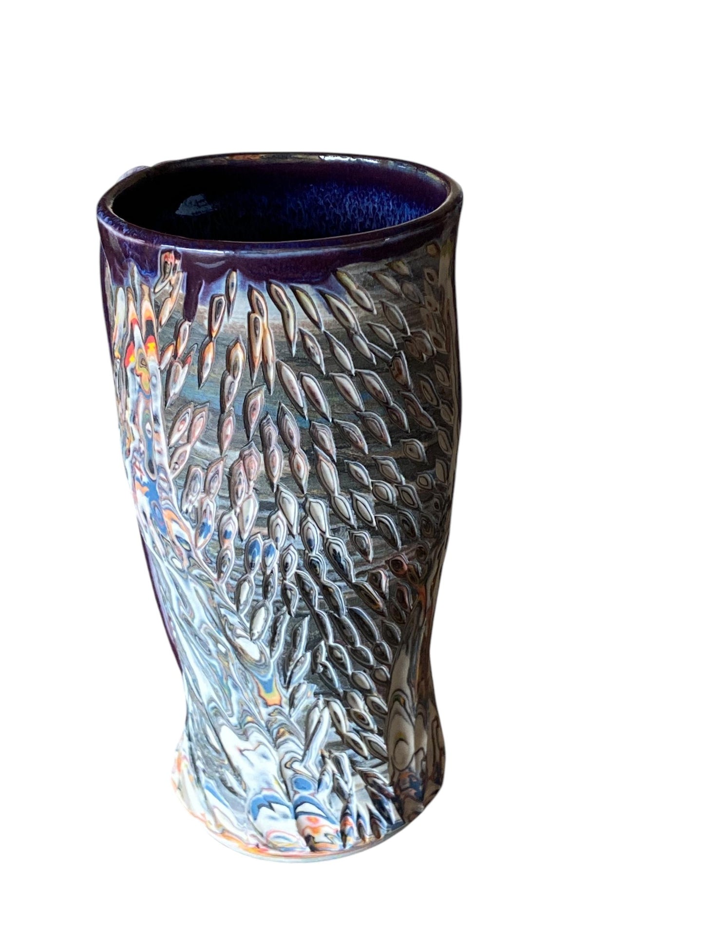 Handmade 16 Ounce Carved Nerikomi Coffee Mug With Rainbow Clay Colors