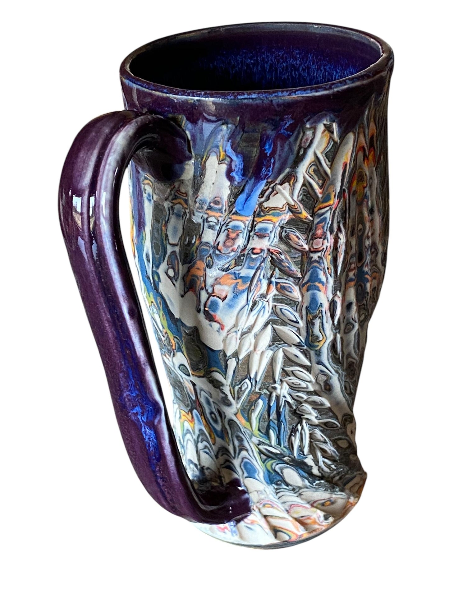 Handmade 16 Ounce Carved Nerikomi Coffee Mug With Rainbow Clay Colors