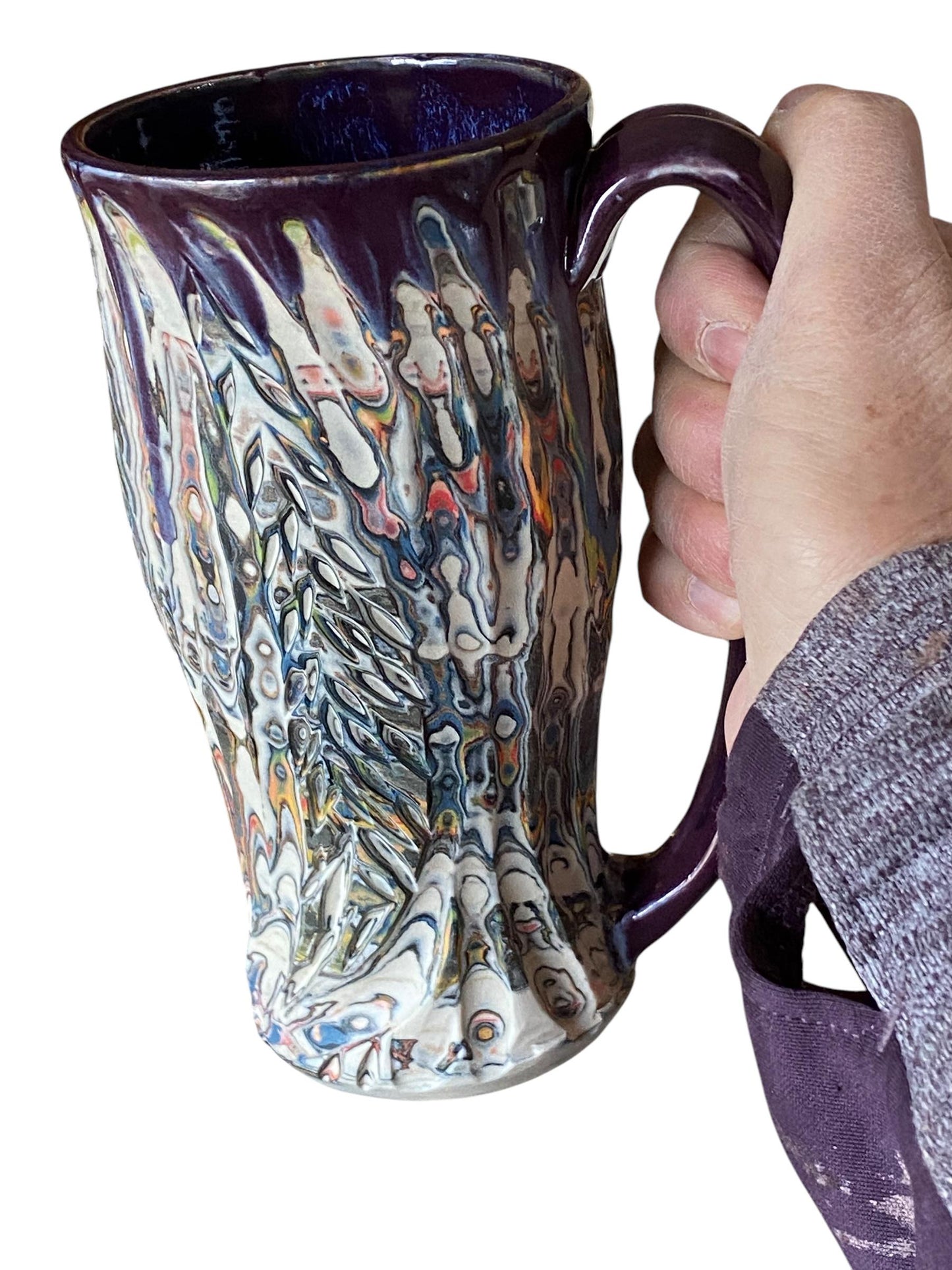 Handmade 16 Ounce Carved Nerikomi Coffee Mug With Rainbow Clay Colors