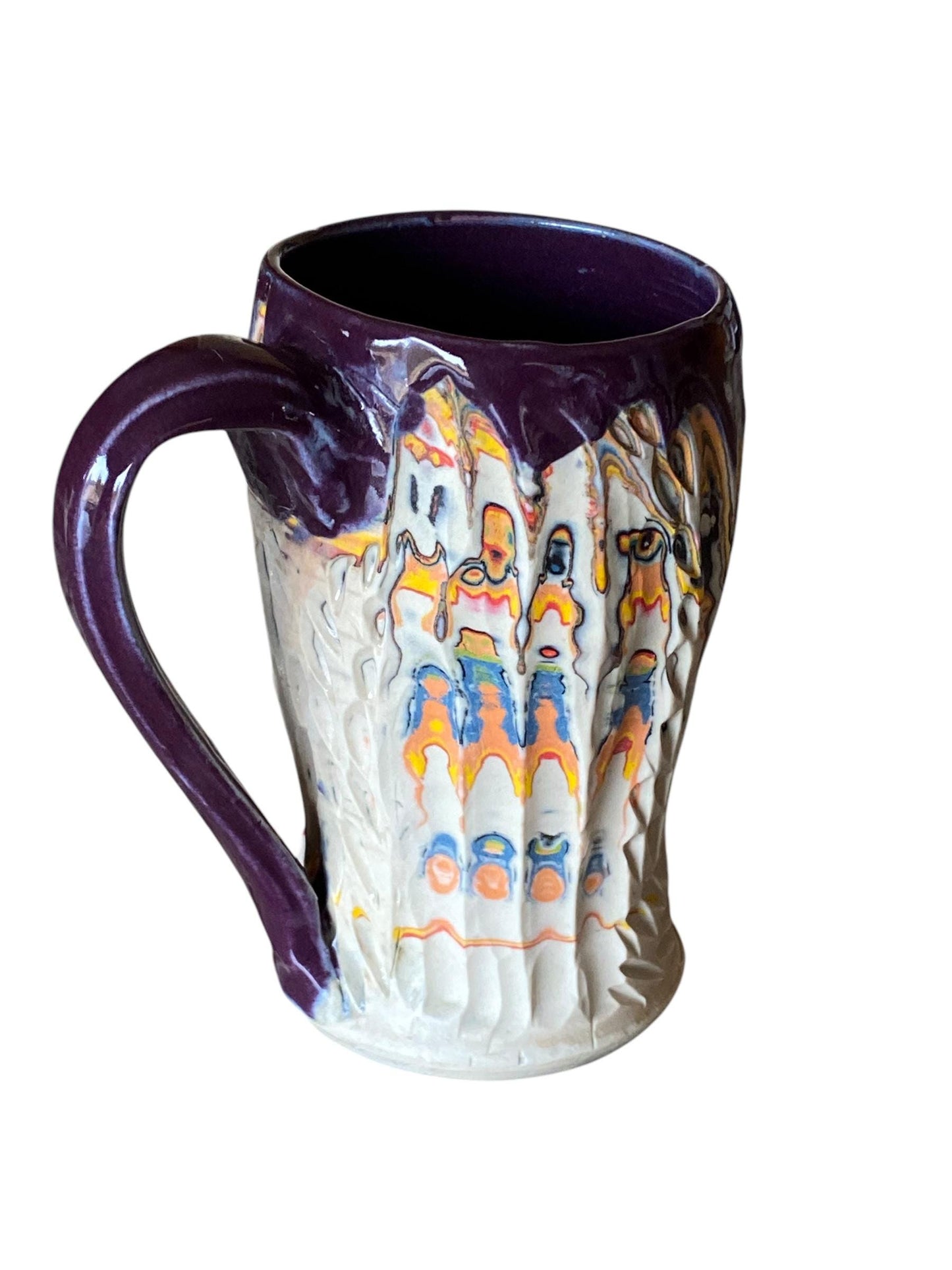 Handmade 14 Ounce Carved Nerikomi Coffee Mug With Rainbow Clay Colors