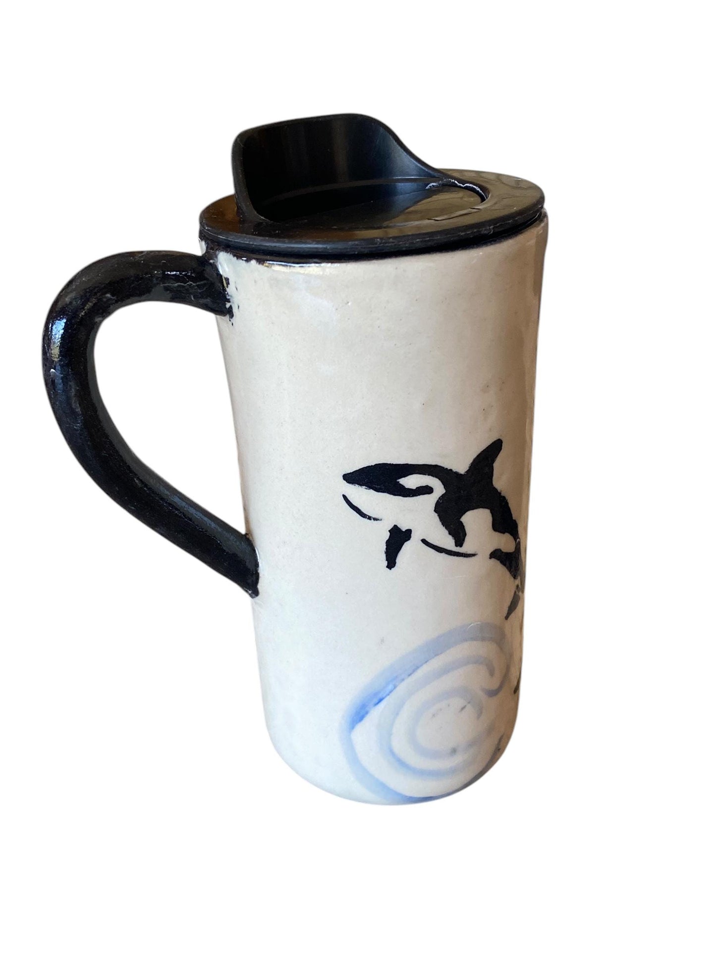 Handmade 16 Ounce Orca Whale Themed Travel Mug - Porcelain - Travel Coffee Cup - Travel Mug - Pottery Mug - Coffee Mug