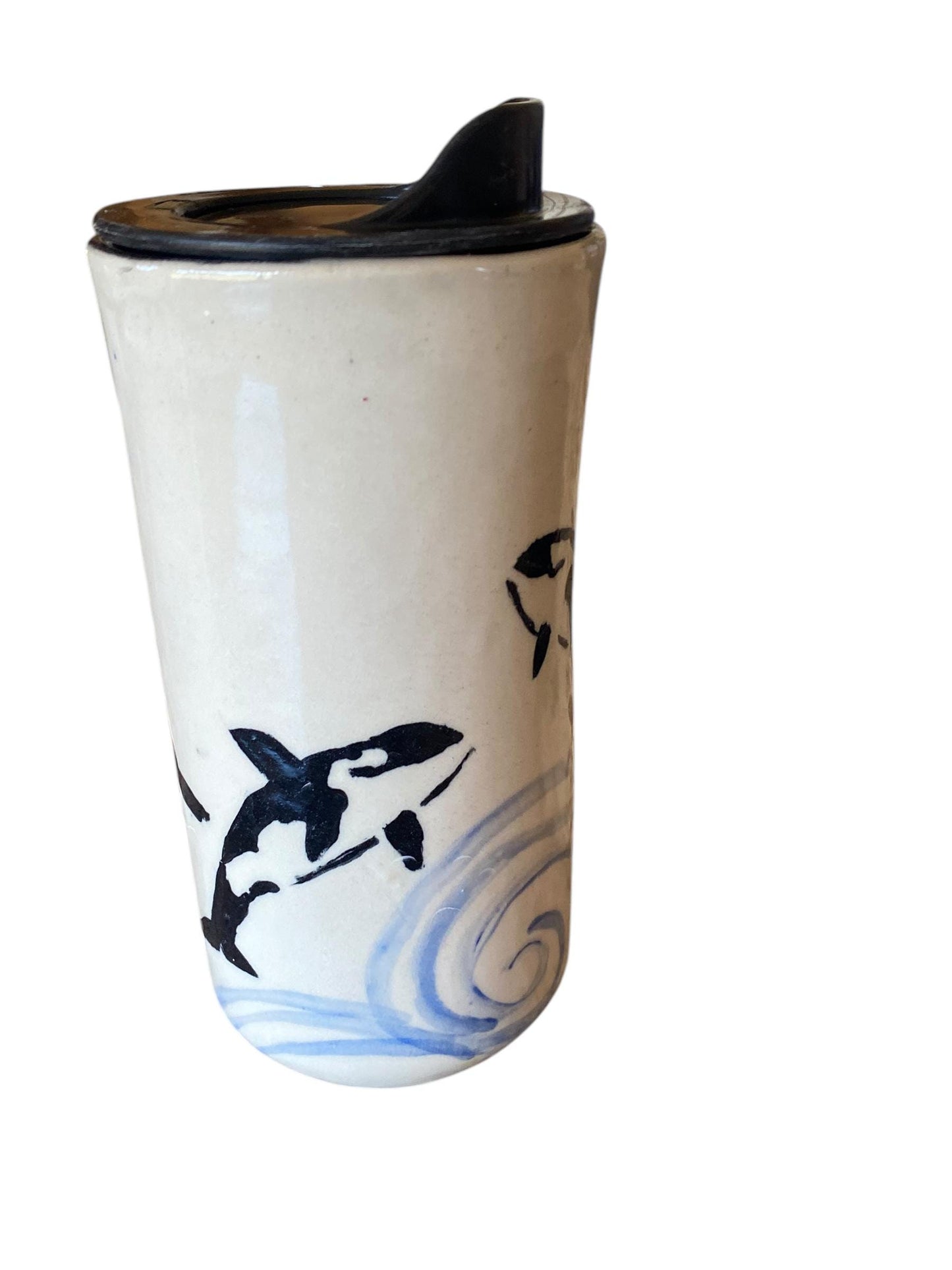 Handmade 16 Ounce Orca Whale Themed Travel Mug - Porcelain - Travel Coffee Cup - Travel Mug - Pottery Mug - Coffee Mug