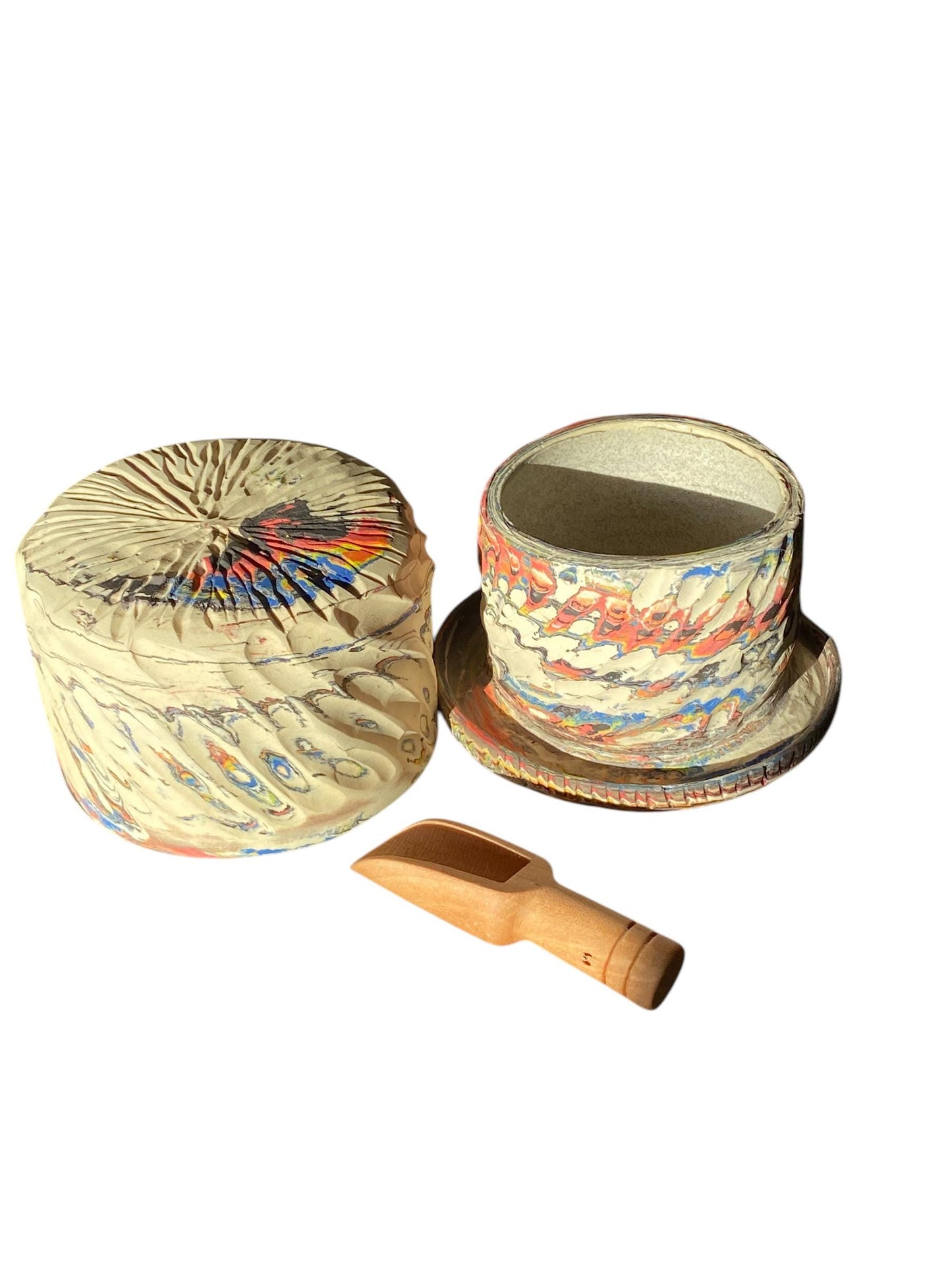 Fluted Salt Jar – Swirled Colored Clays with Japanese Neriage, Hand-Carved, Satin-Smooth Unglazed Pottery