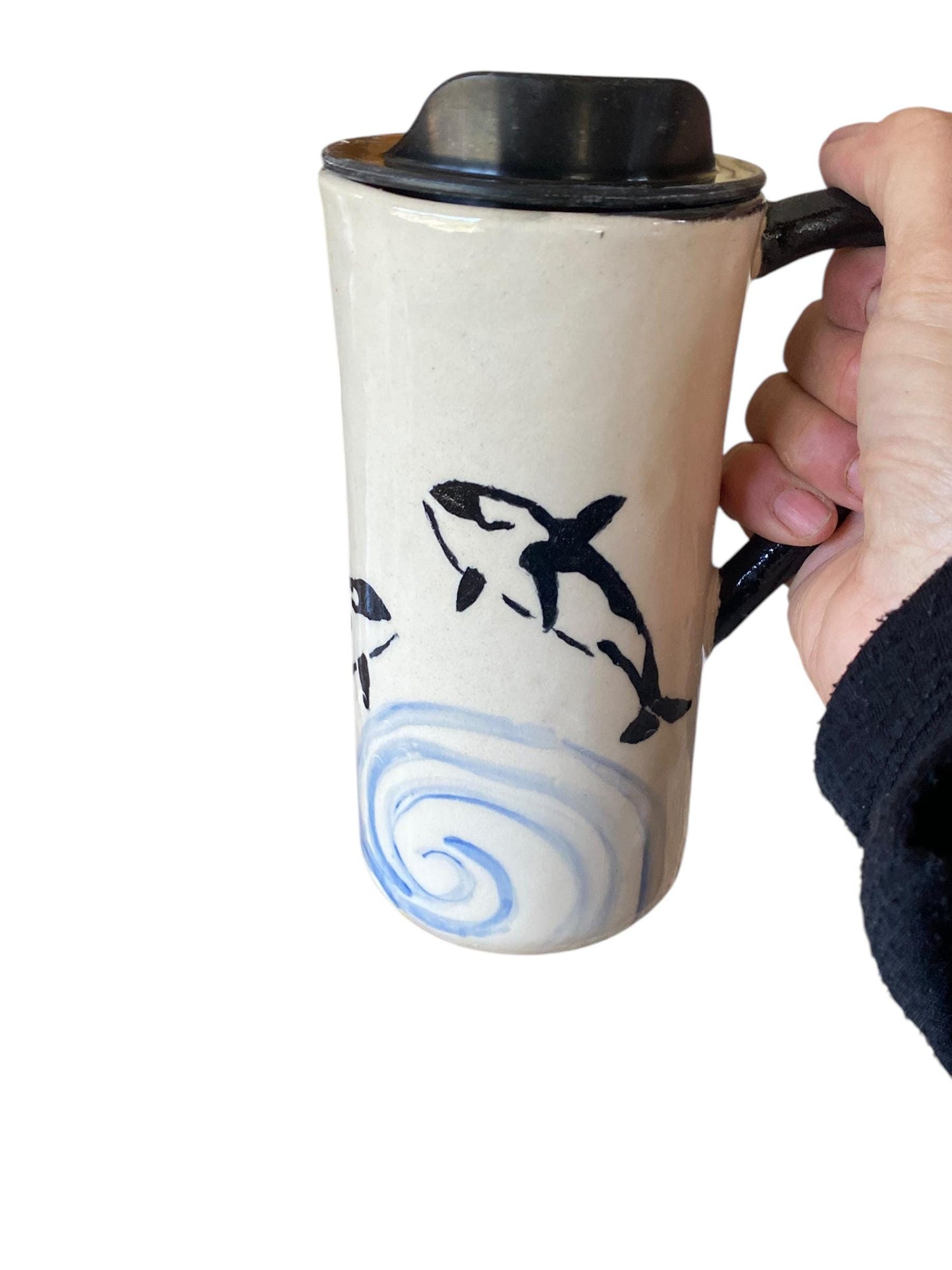 Handmade 16 Ounce Orca Whale Themed Travel Mug - Porcelain - Travel Coffee Cup - Travel Mug - Pottery Mug - Coffee Mug