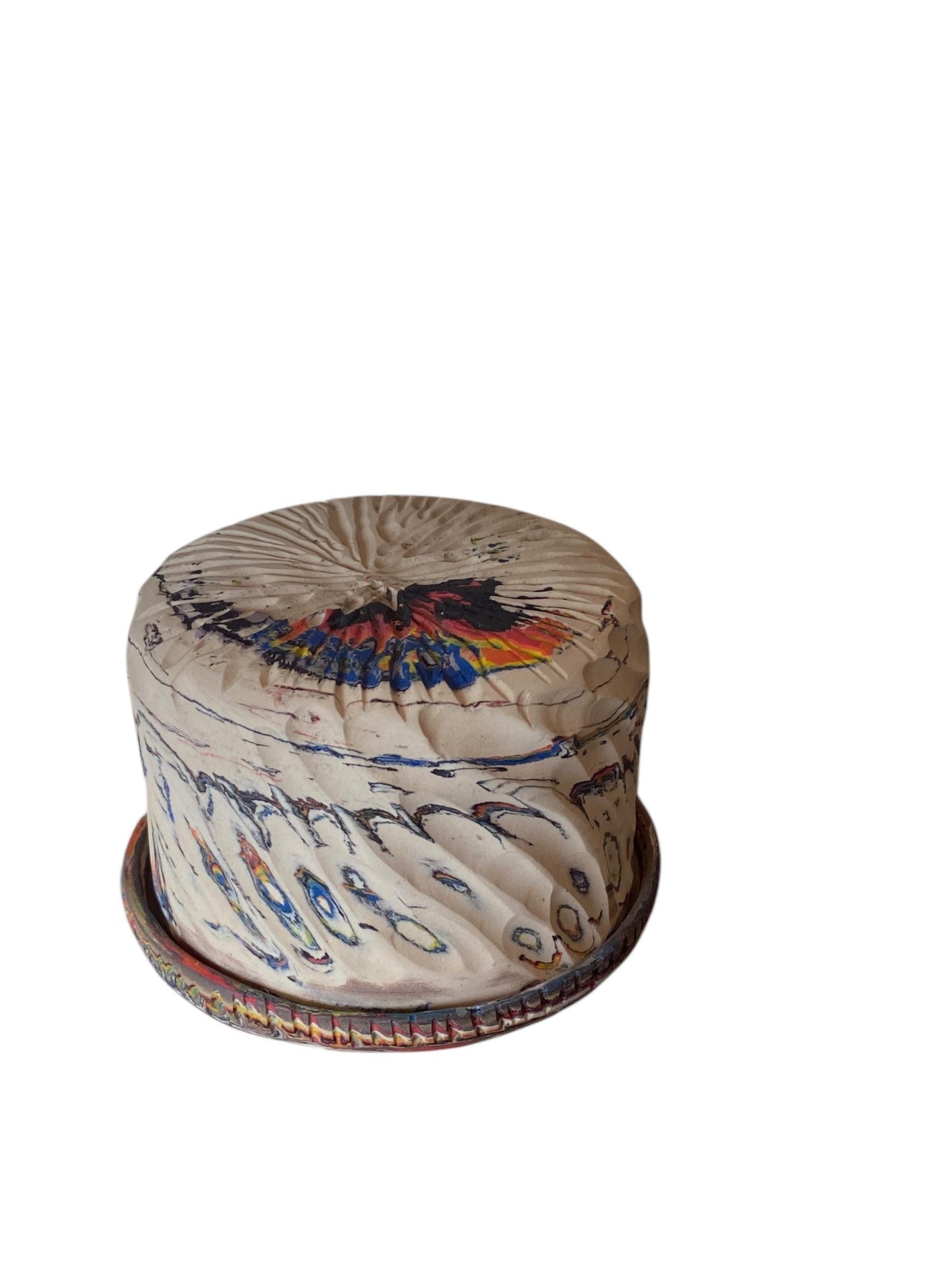 Fluted Salt Jar – Swirled Colored Clays with Japanese Neriage, Hand-Carved, Satin-Smooth Unglazed Pottery