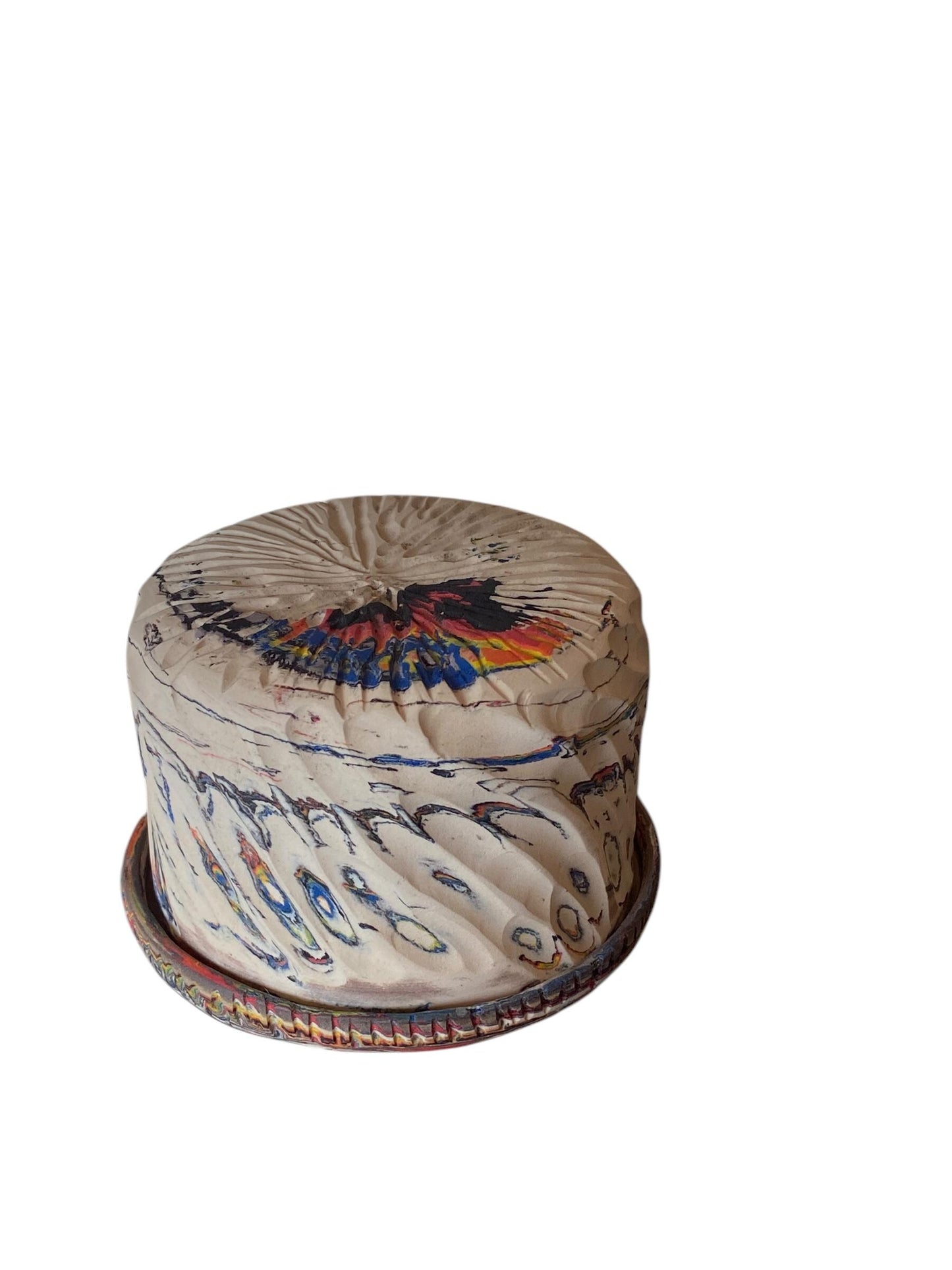 Hand-Carved Fluted Salt Jar: Japanese Neriage Swirled Clay Pottery